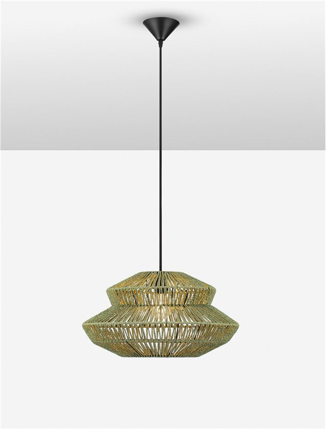 Nova Luce | Suspension - NUA - Green Rope Sandy Black Steel Base