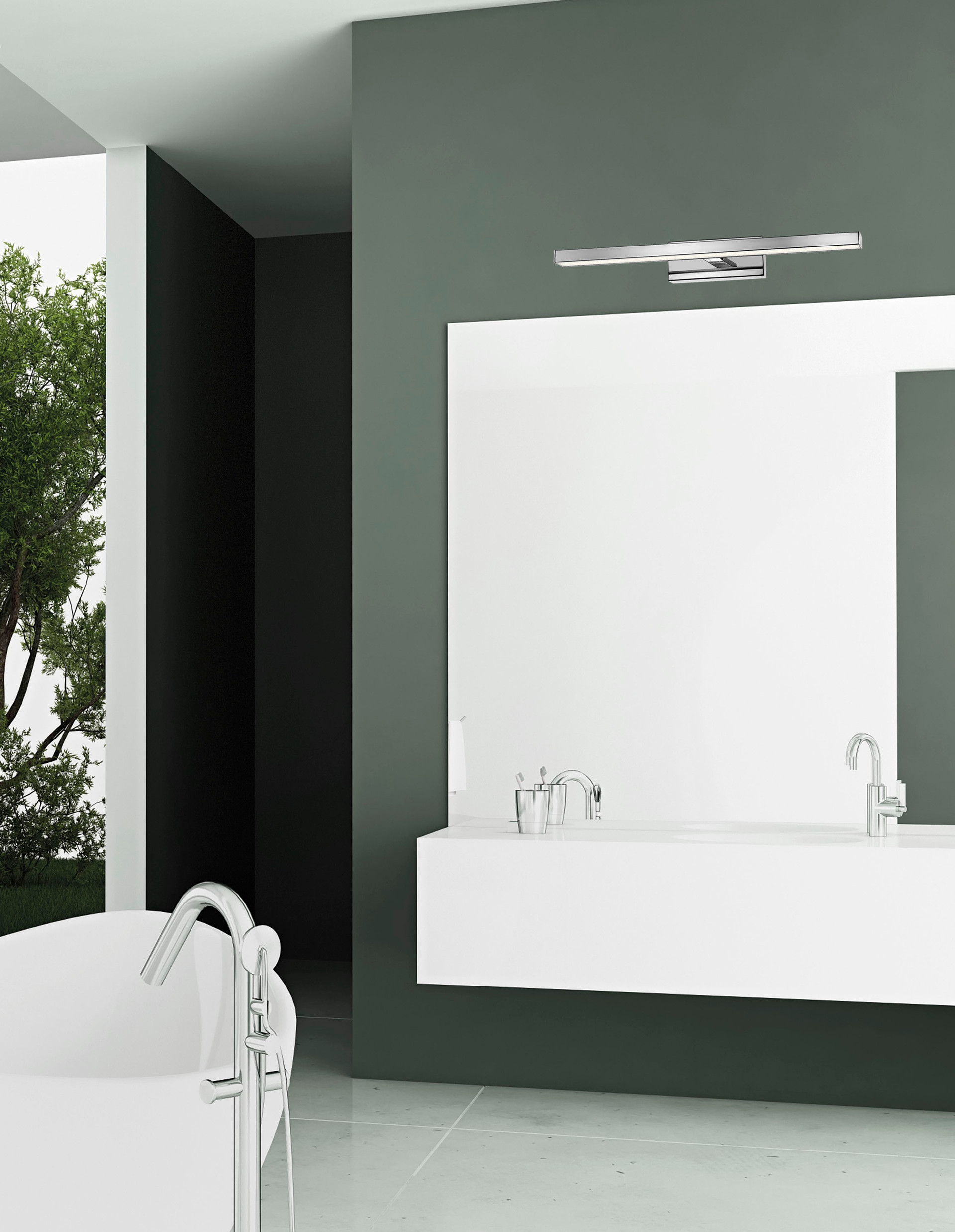 MODENA | L 49 W 9 H 6.5 cm | 12 W | 3000 K | 874 lm | IP44 | Chrome | Aluminum/Acrylic