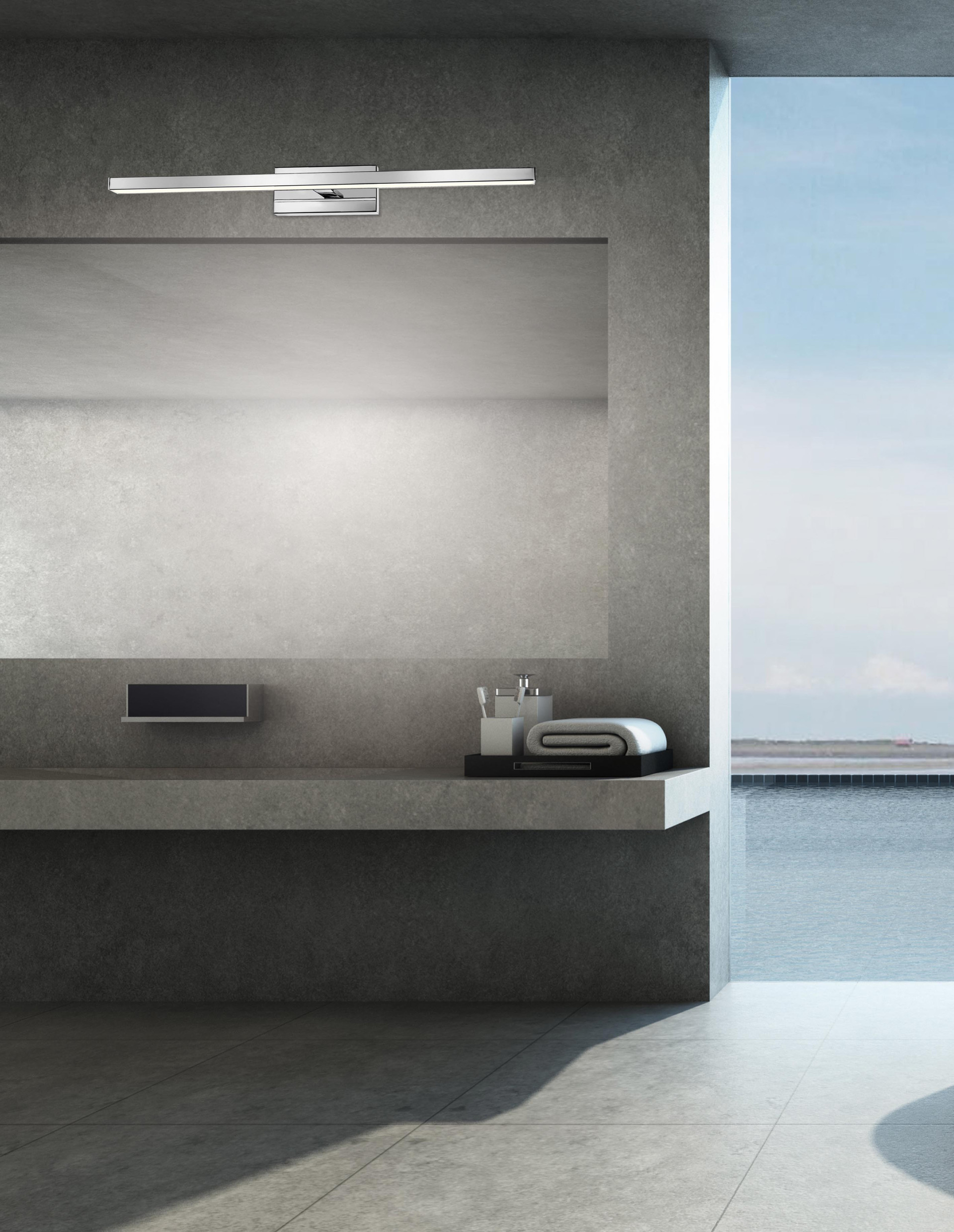 MODENA | L 63 W 9 H 7.5 cm | 18 W | 3000 K | 1513 lm | IP44 | Chrome | Aluminum/Acrylic