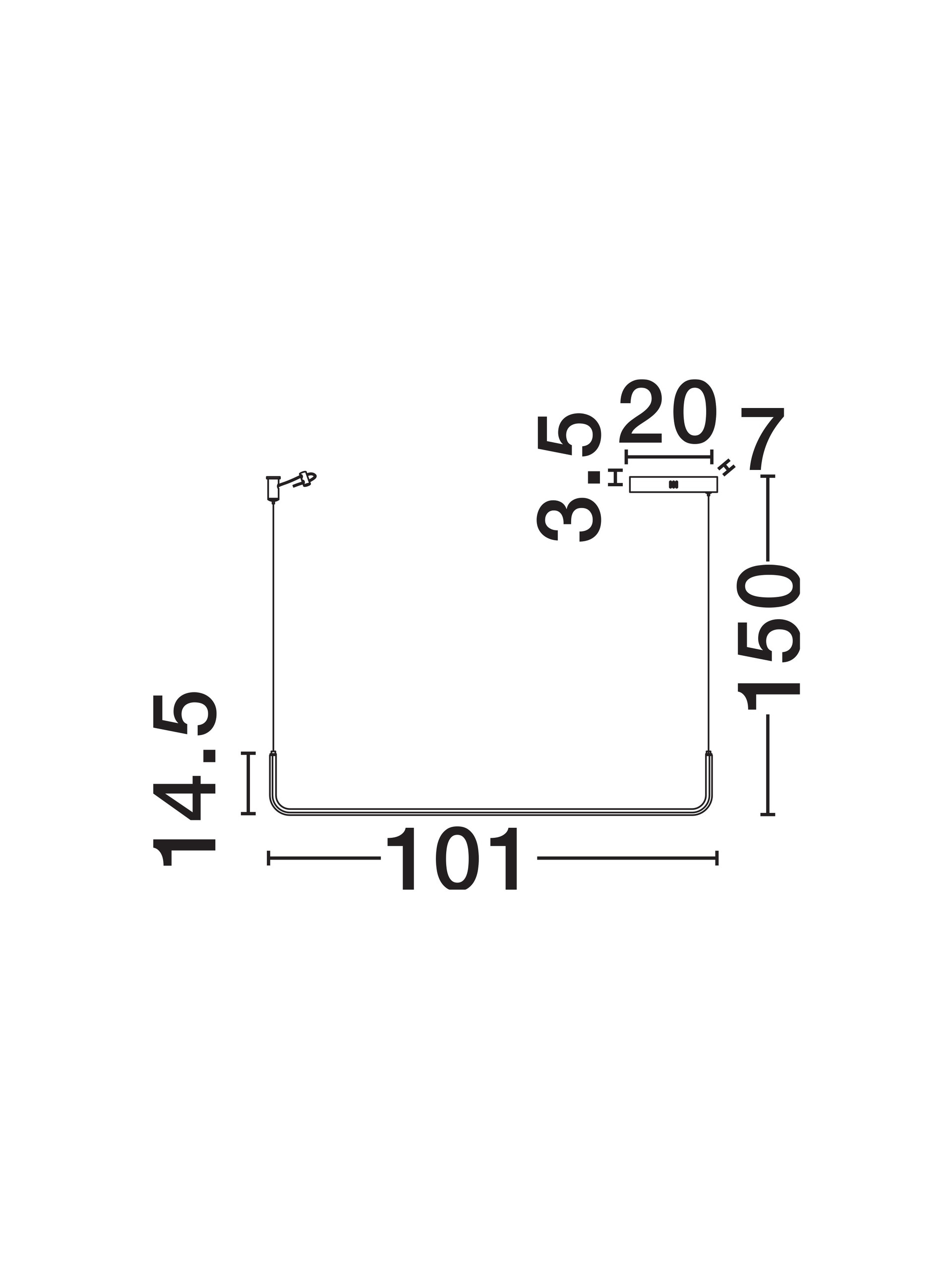 STRITA | L 100 W 7 H 150 cm | 20 W | 3200 K | 1062 lm | IP20 | Black | Steel/Aluminum