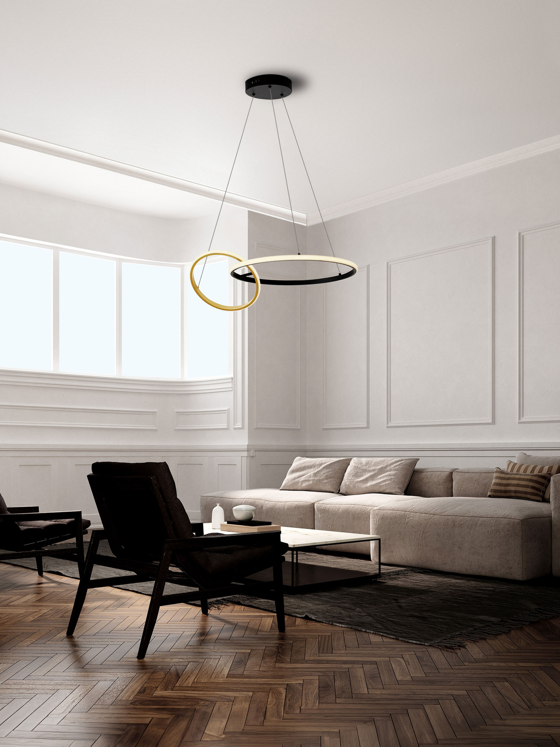 IMAR | L 63 W 46 H 150 cm | 36 W | 3200 K | 1620 lm | IP20 | Black/Gold | Steel/Aluminum