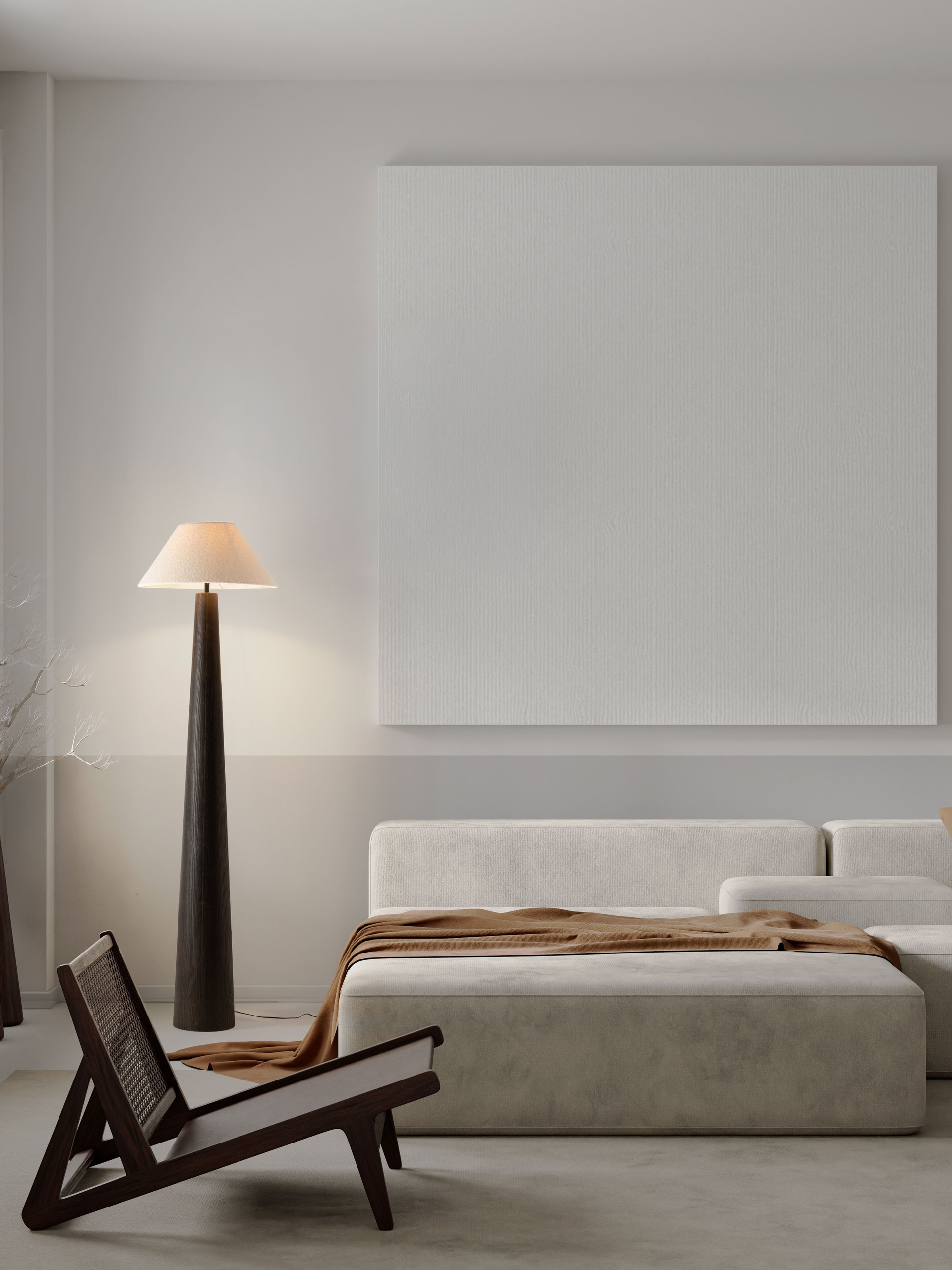 MOKU | H 160 D 45 cm | 12 W | IP20 | White/Brown | Bouclé Fabric/Veneer