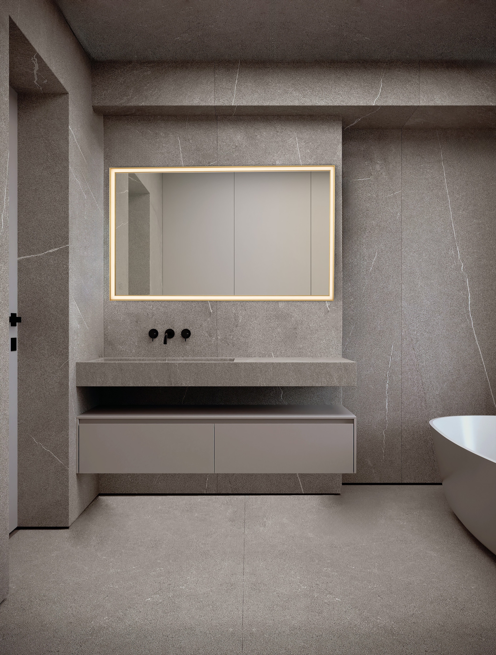 AMBOR | L 70 W 5.5 H 120 cm | 49 W | 4000 K | 2556 lm | IP44 | Aluminium/Spiegelglas