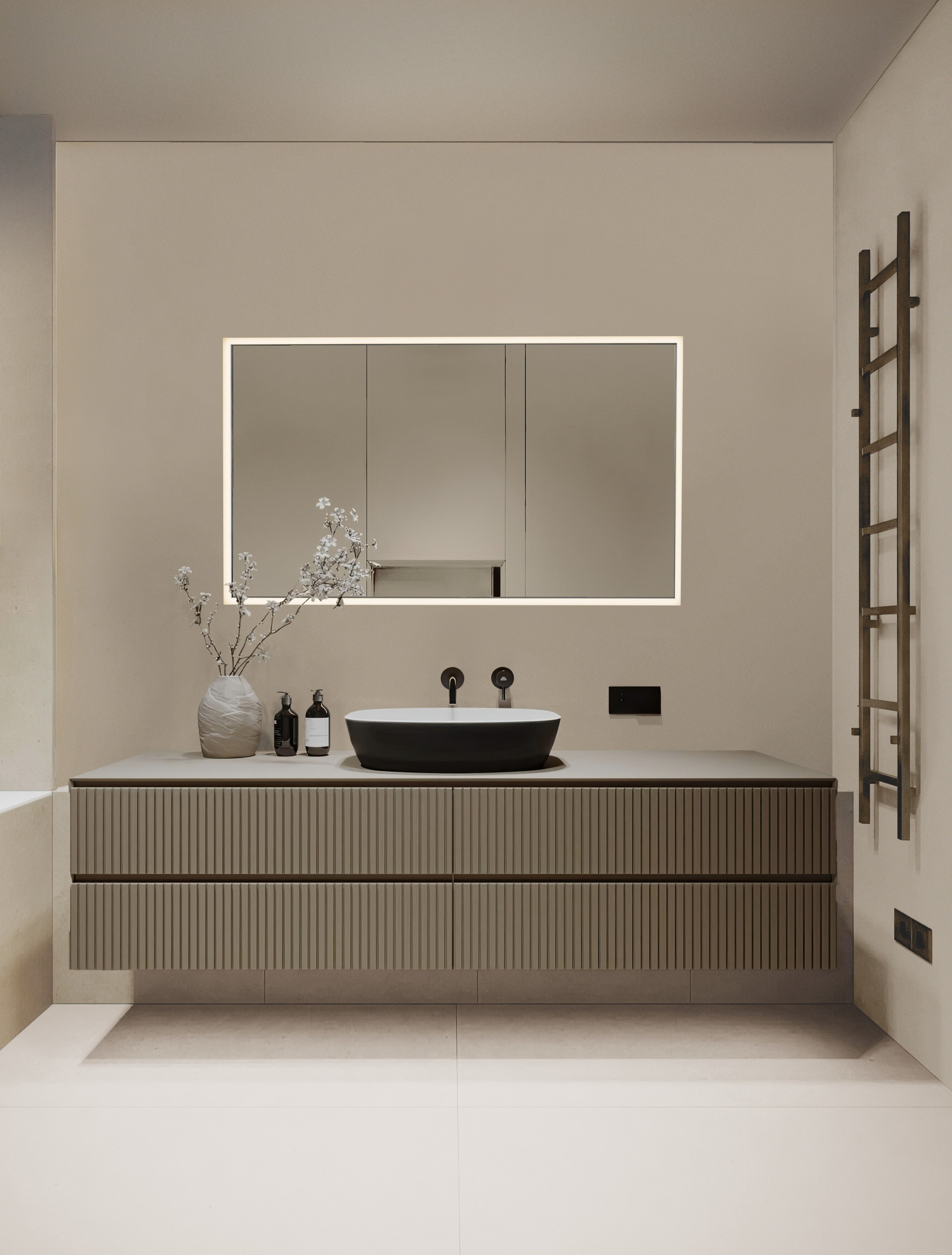 AMBOR | L 70 W 5.5 H 120 cm | 48 W | 4000 K | 1648 lm | IP44 | Aluminio/Cristal Espejado