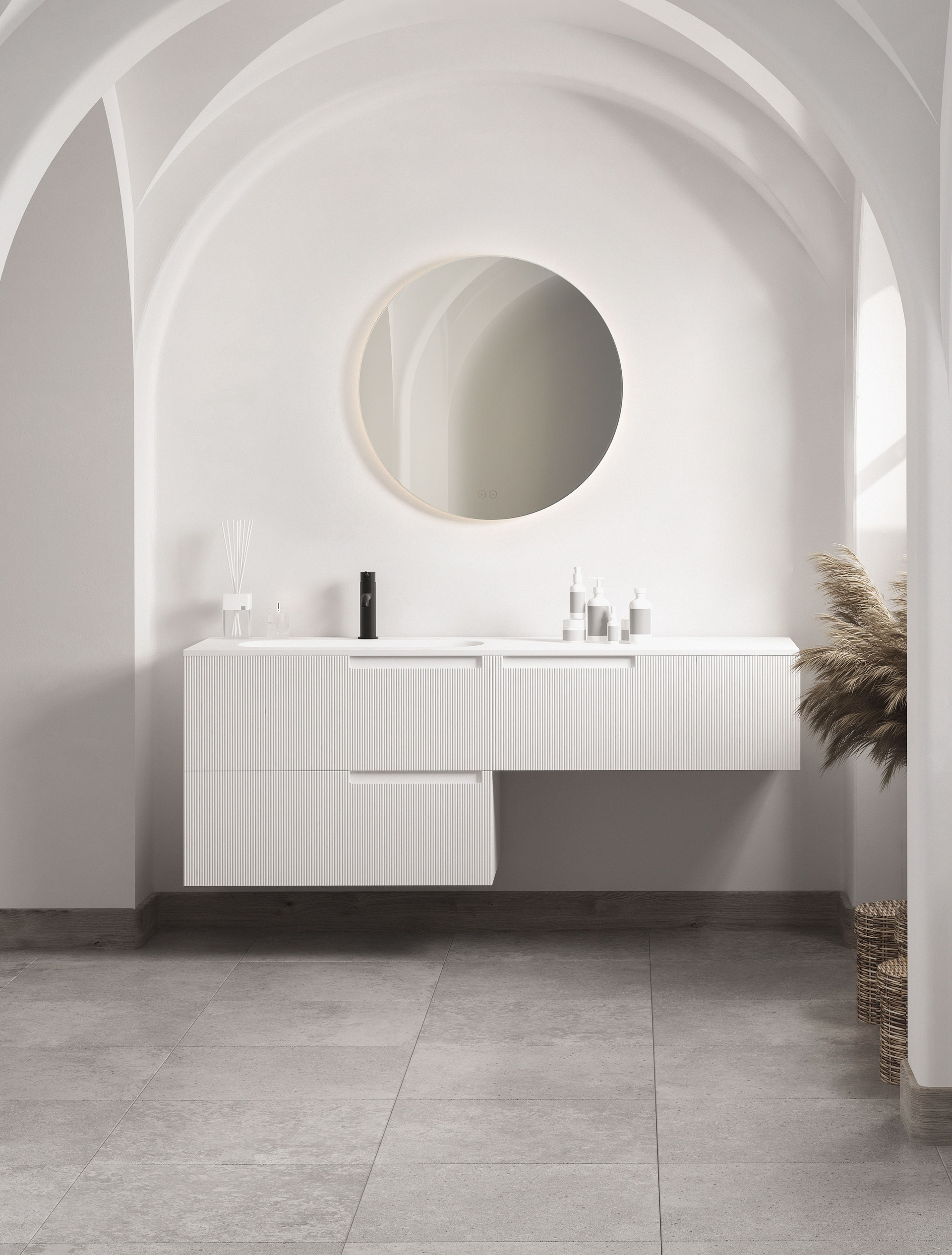 ALDA | W 3 D 60 cm | 33 W | 3000 K | 780 lm | IP44 | Aluminum/Mirror Glass