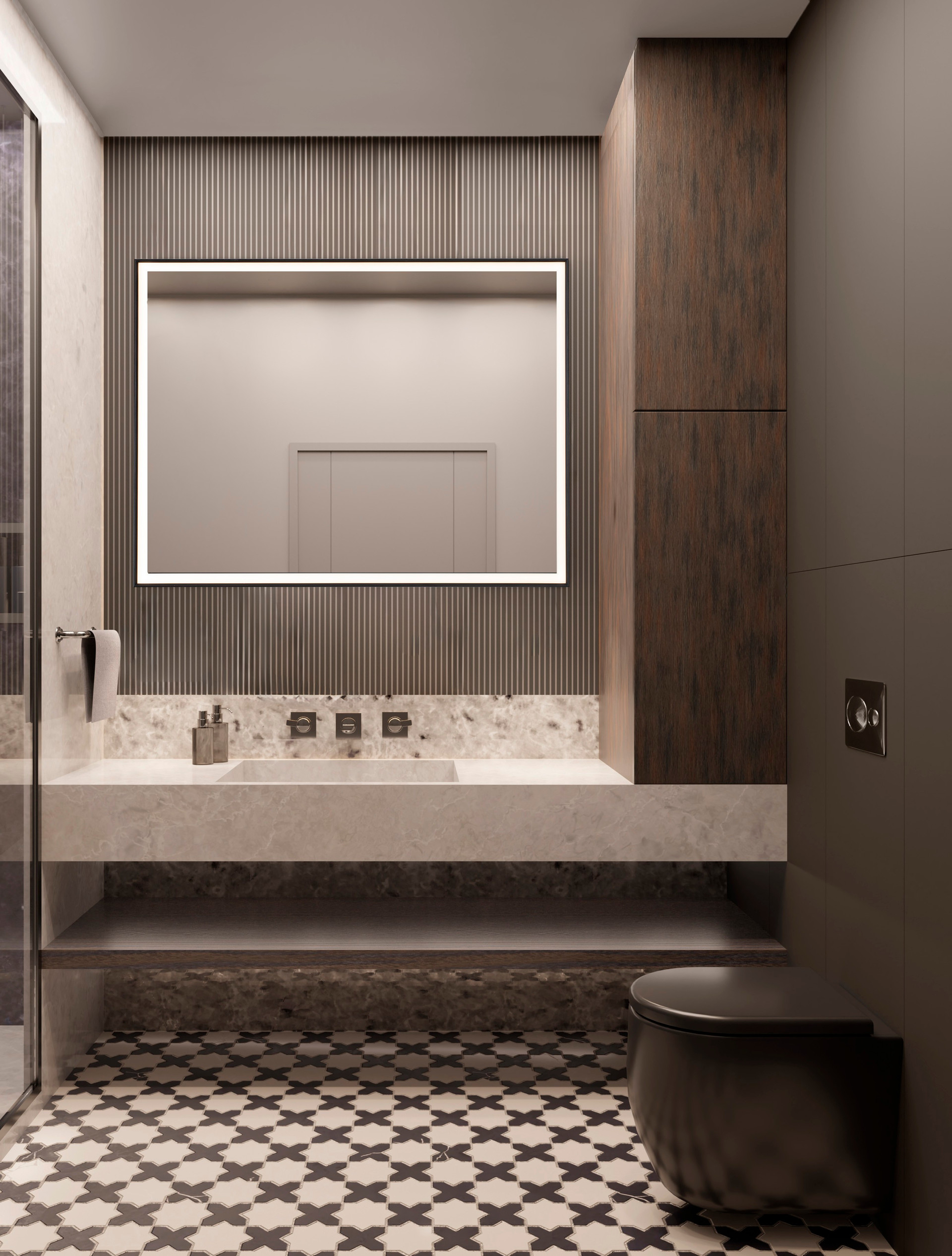 AMBOR | L 60 W 5.5 H 80 cm | 37 W | 3000 K | 1423 lm | IP44 | Aluminum/Mirror Glass