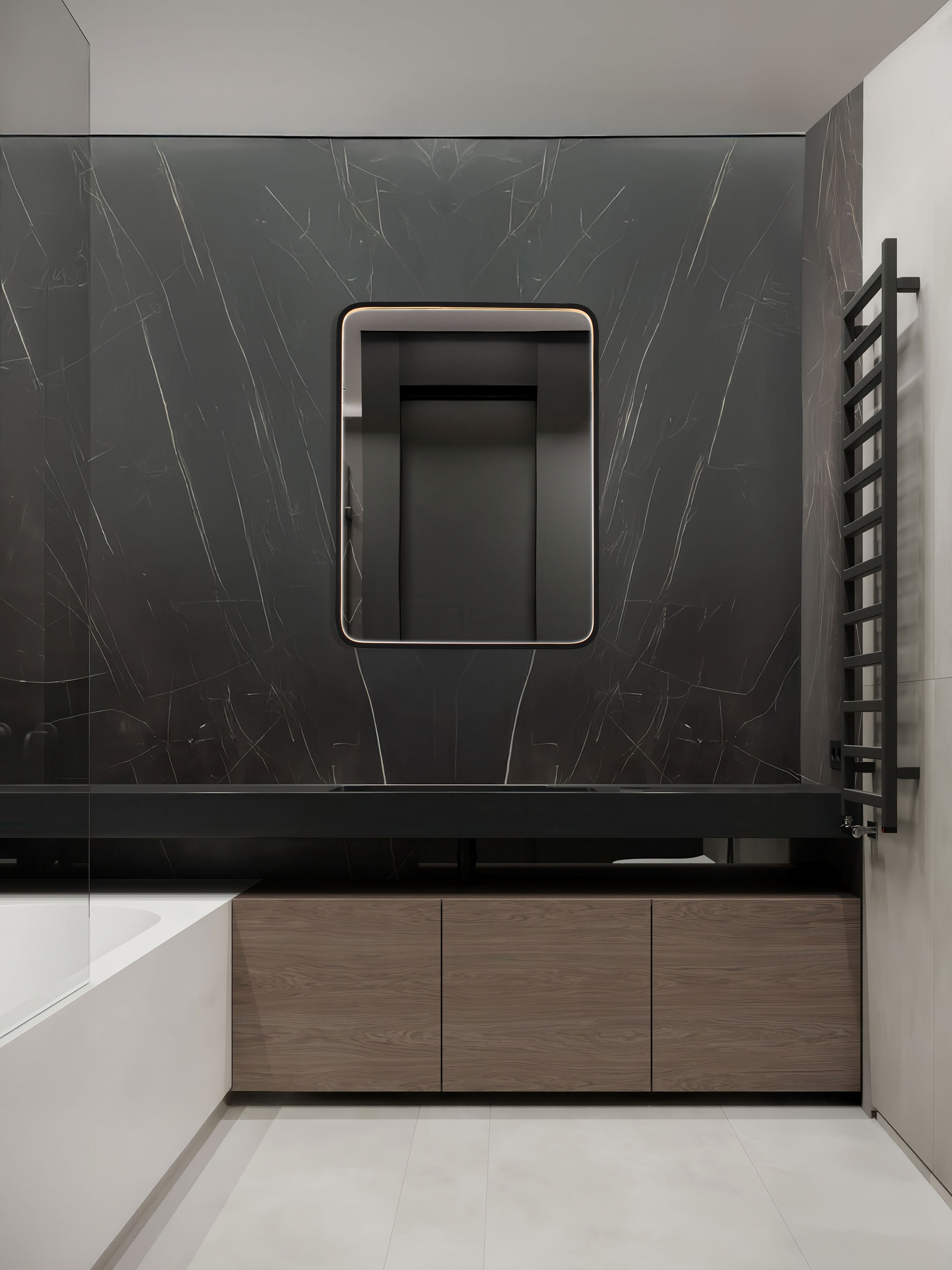 IRIA | L 60 W 4.4 H 80 cm | 48 W | 3000 K | 1132 lm | IP44 | Black | Aluminum/Mirror Glass