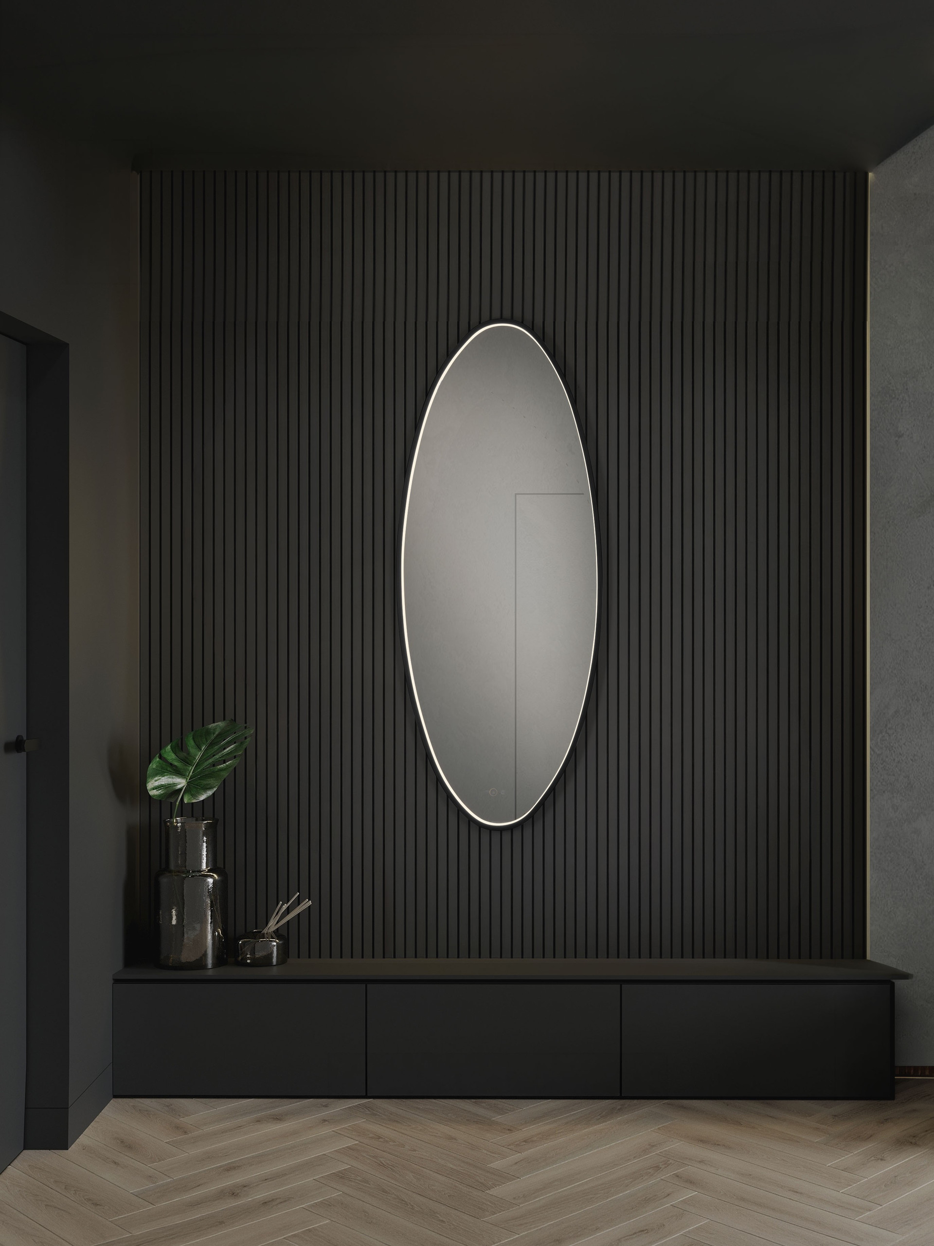 RILO | L 48 W 4.5 H 120 cm | 43 W | 3000 K | 1110 lm | IP44 | Black | Aluminum/Mirror Glass
