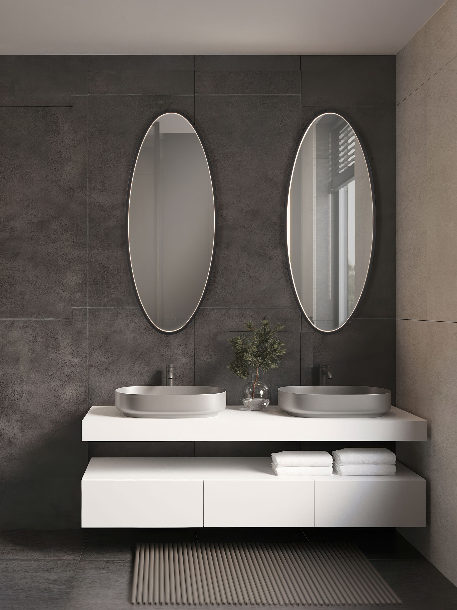 RILO | L 36 W 4.5 H 90 cm | 35 W | 3000 K | 852 lm | IP44 | Schwarz | Aluminium/Spiegelglas
