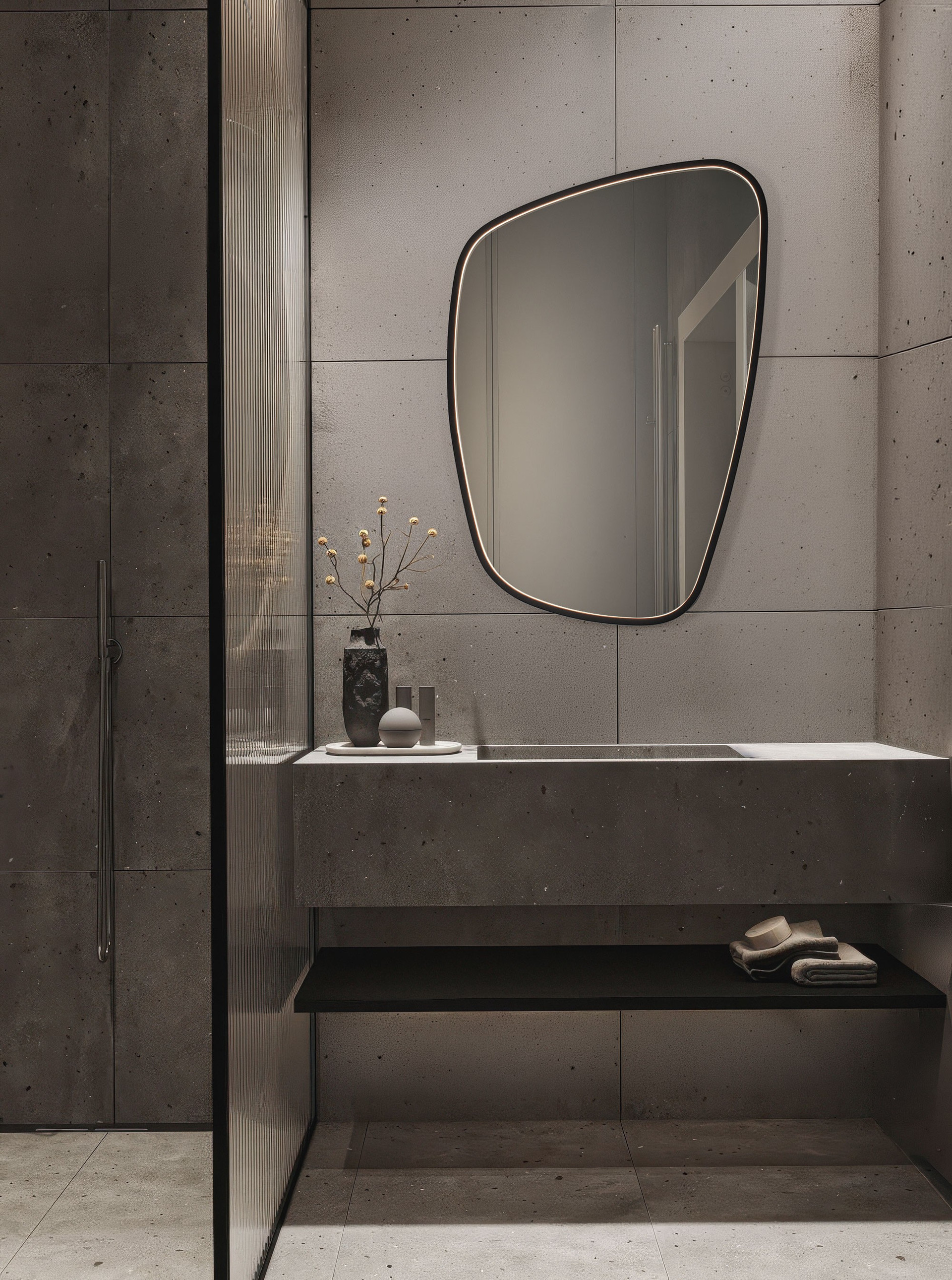 SINIA | L 55 W 4.5 H 80 cm | 37 W | 3000 K | 846 lm | IP44 | Black | Aluminum/Mirror Glass