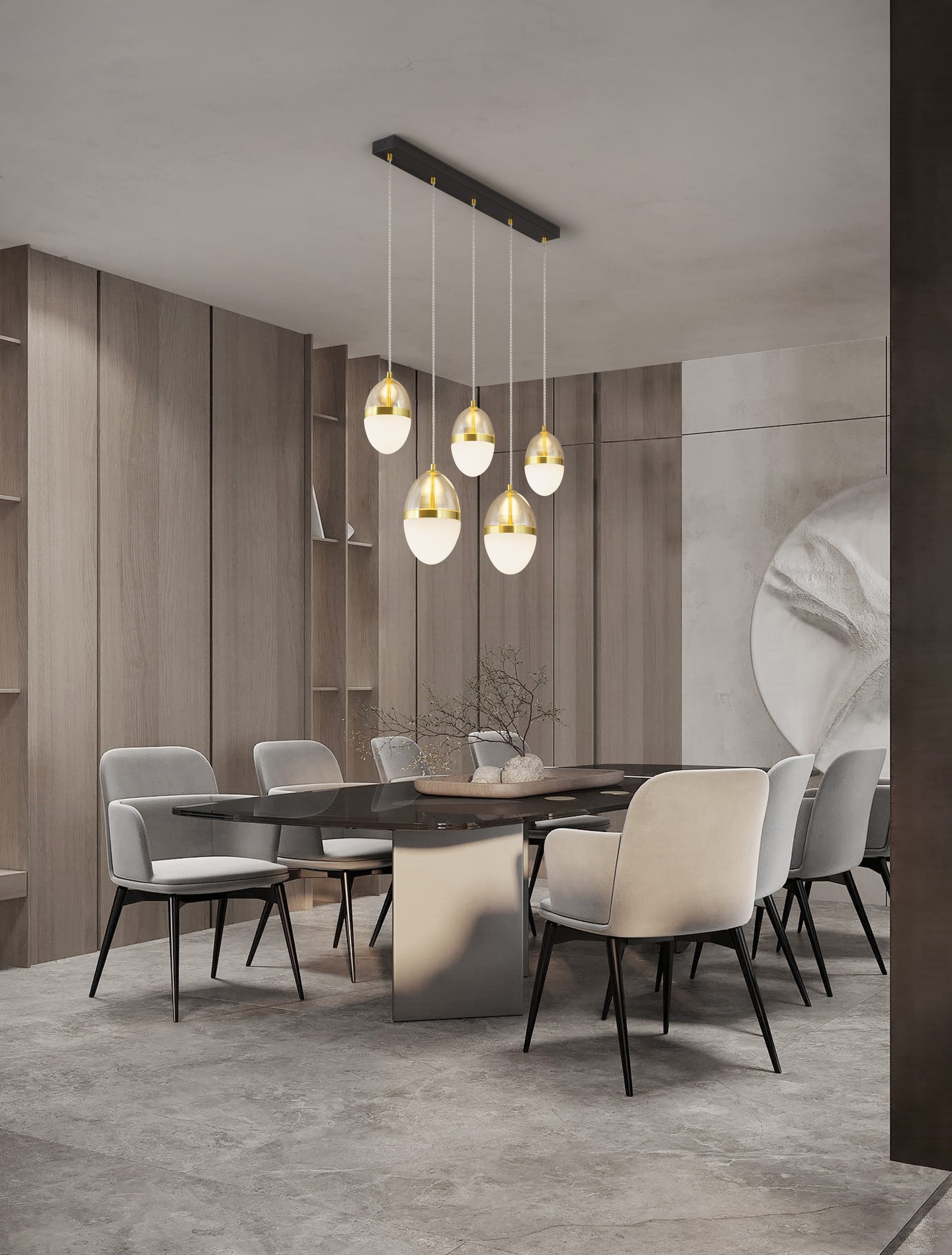 EGNA | L 86 W 15 H 120 cm | 58 W | 3000 K | 3480 lm | IP20 | Brass/Amber | Glass/Metal
