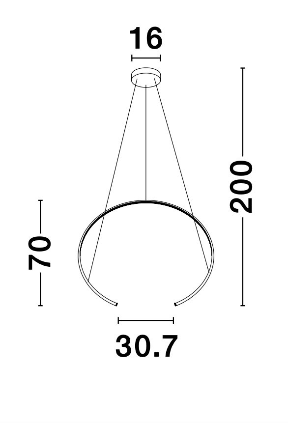 BREDA | H 200 D 70 cm | 30 W | 3000 K | 1480 lm | IP20 | Black | Aluminum/Acrylic
