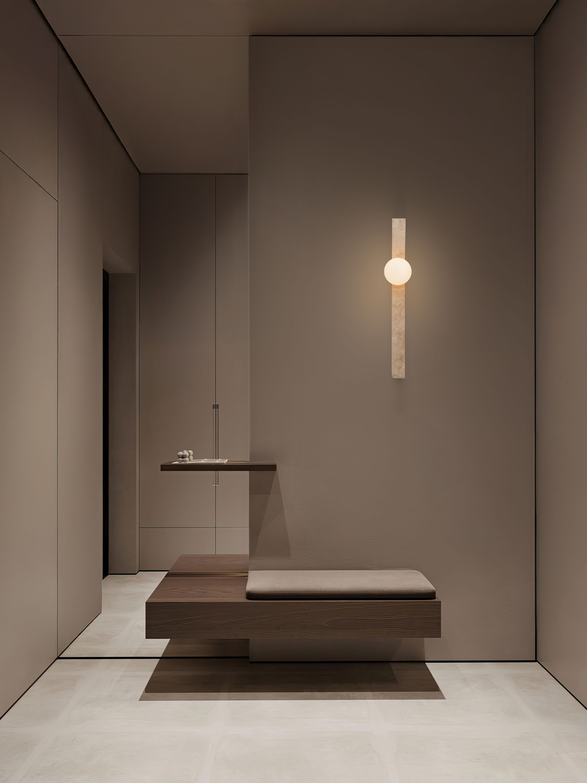 OVEE | L 10 W 15.8 H 60 cm | 5 W | IP20 | White/Beige | Glass/Travertine