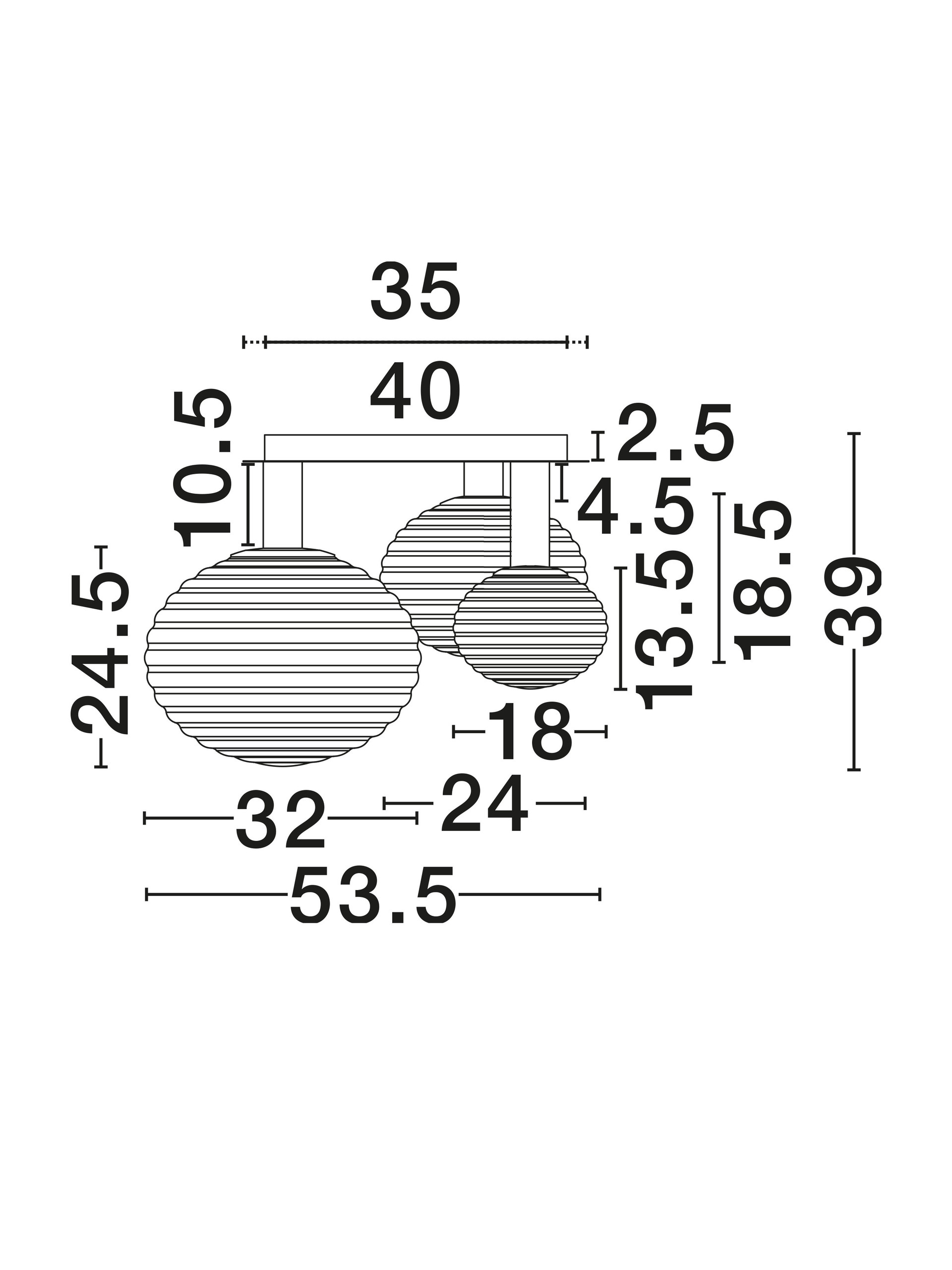 ALLEN | L 53.5 W 48 H 39 cm | 29 W | IP20 | White/Gold | Glass/Metal