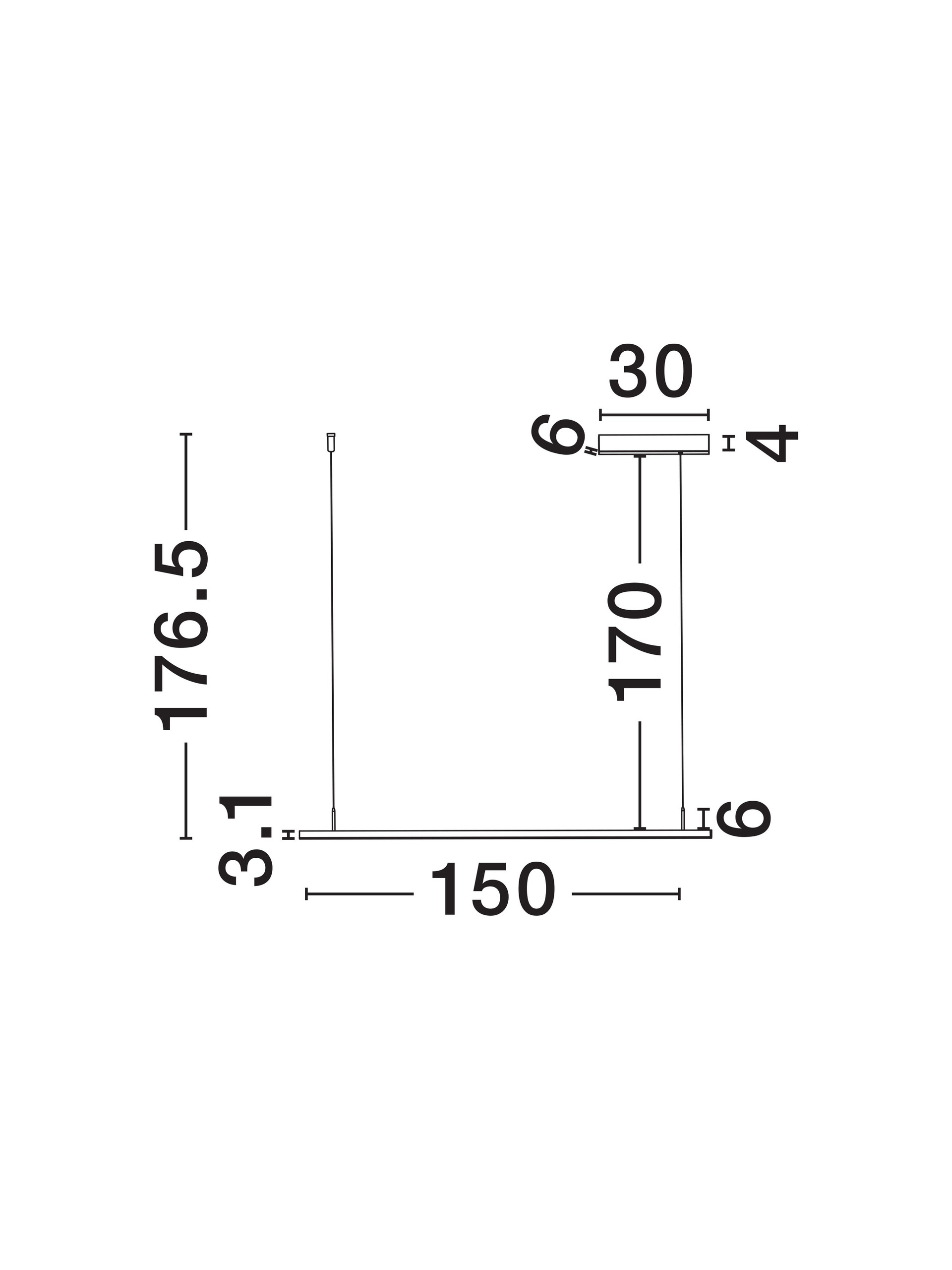 MADOC | L 150 W 6 H 176.5 cm | 70 W | IP20 | Schwarz | Aluminium