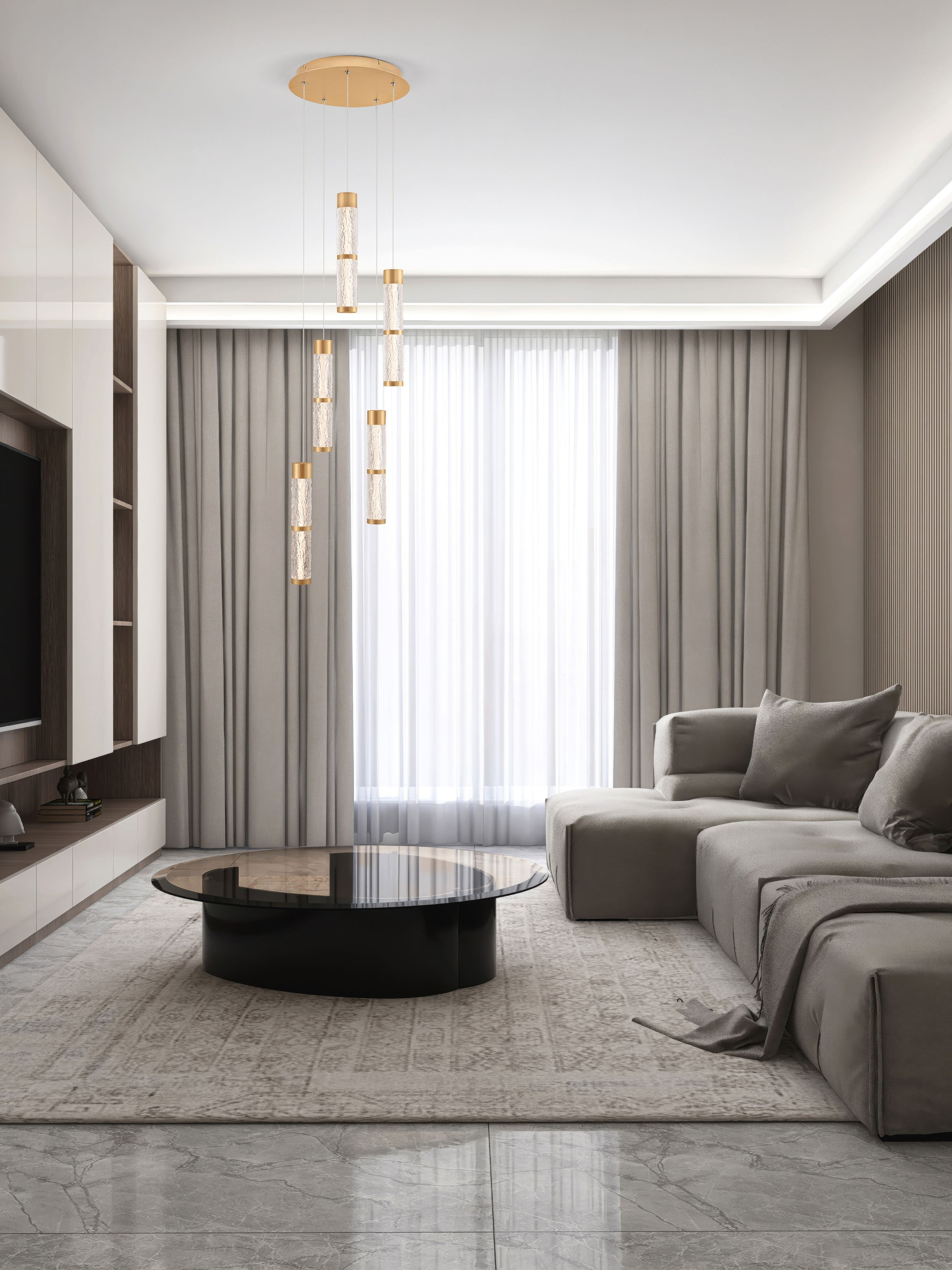 DECORO | H 195 D 38 cm | 55 W | 3000 K | 4200 lm | IP20 | Ορείχαλκος Χρυσός | Ατσάλι/Αλουμίνιο/Ακρυλικό/Σιλικόνη
