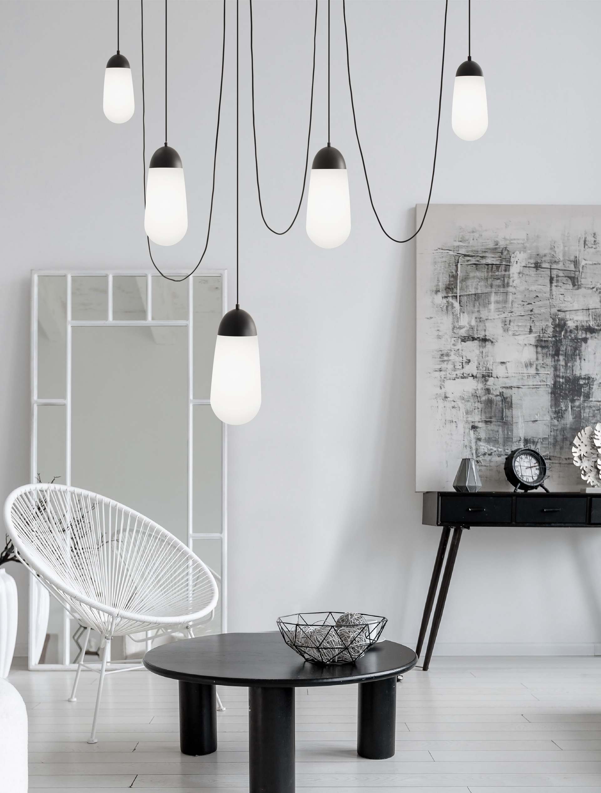BLAKY | H 300 D 170 cm | 25 W | IP20 | Black/White | Glass/Metal