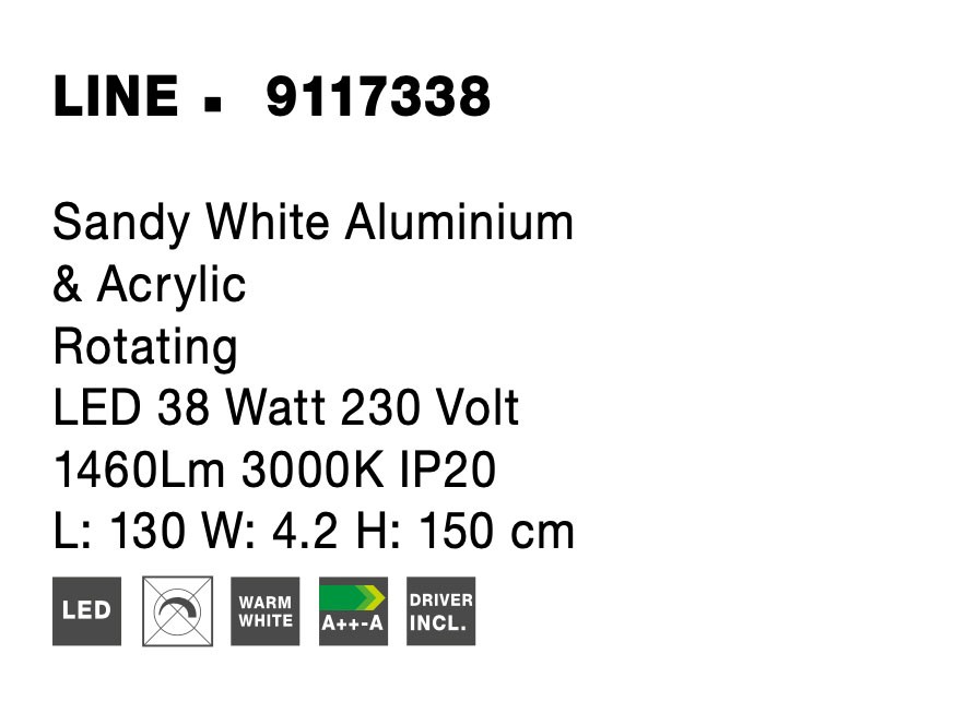 LINE | L 130 W 4.5 H 150 cm | 38 W | 3000 K | 1460 lm | IP20 | Weiß | Aluminium/Acryl