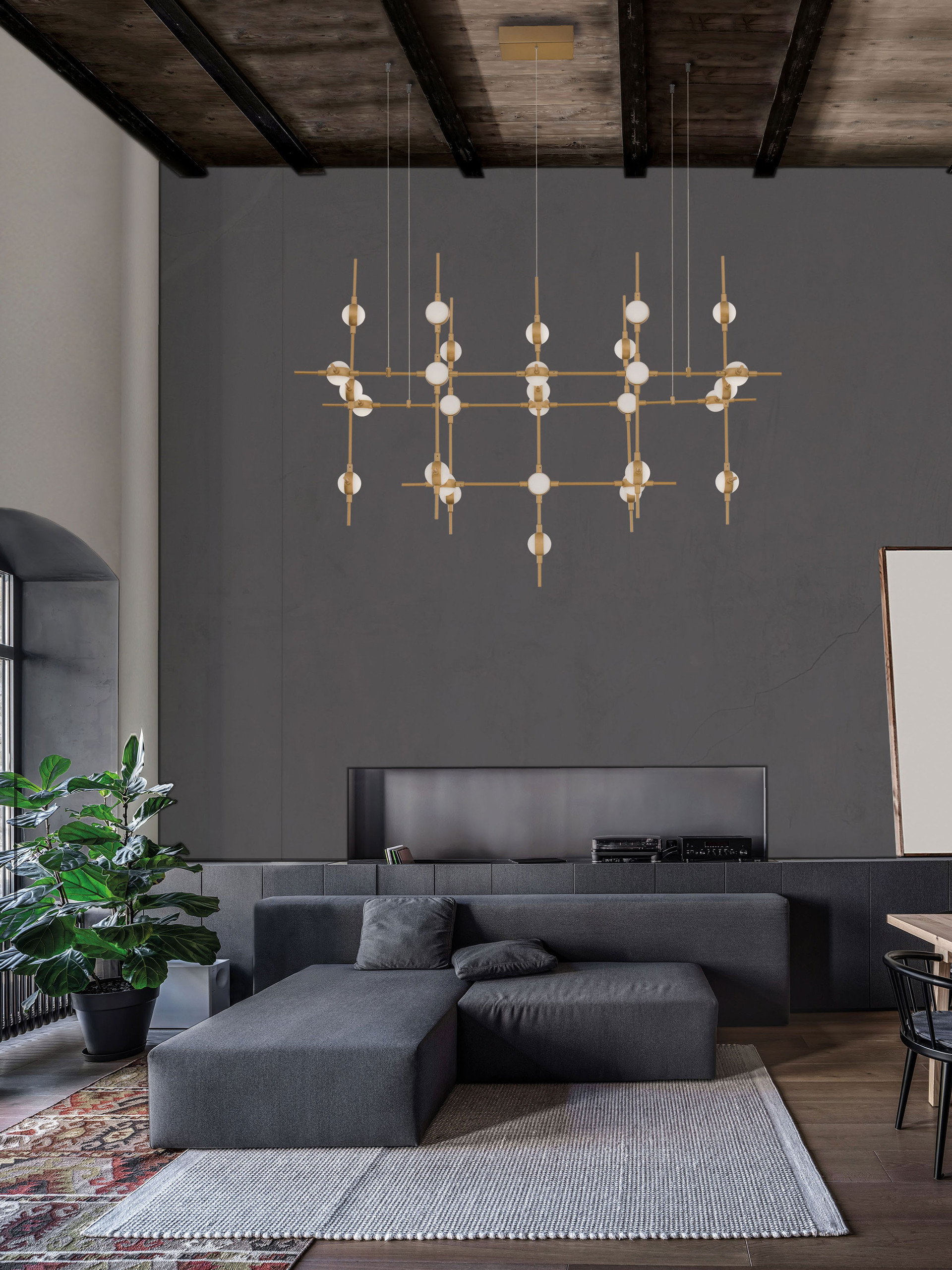 ATOMO | L 106 W 58.5 H 150 cm | 84 W | 3000 K | 3805 lm | IP20 | Gold | Metal/Acrylic