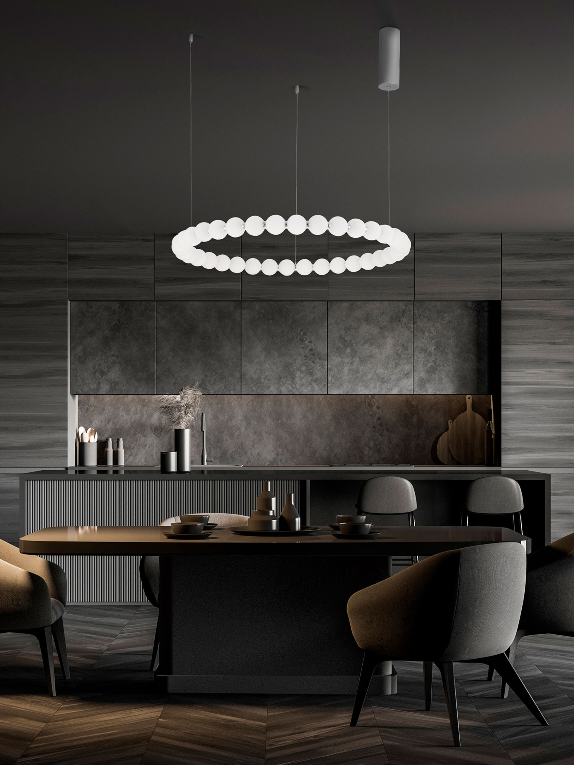 PERLA | H 200 D 80 cm | 72 W | 3000 K | 6492 lm | IP20 | White/Chrome | Glass/Metal