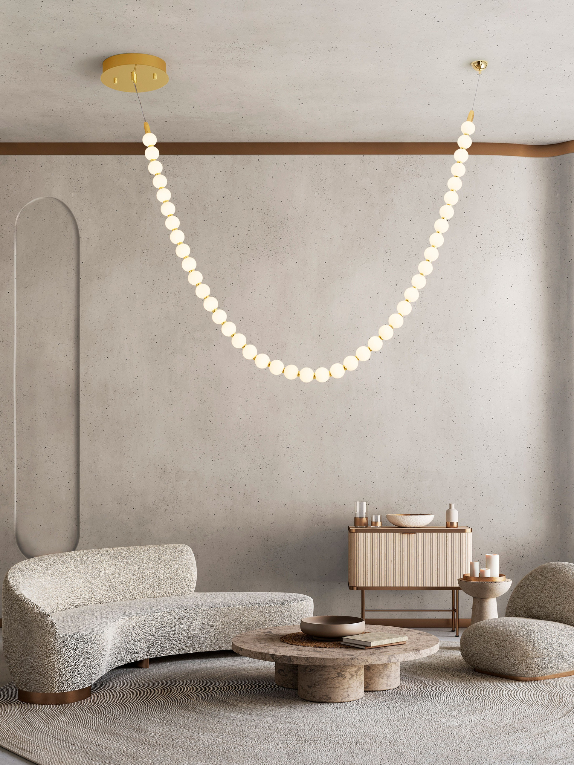 PERLA | L 115 H 131 cm | 69 W | 3000 K | 5524 lm | IP20 | White/Gold | Glass/Metal