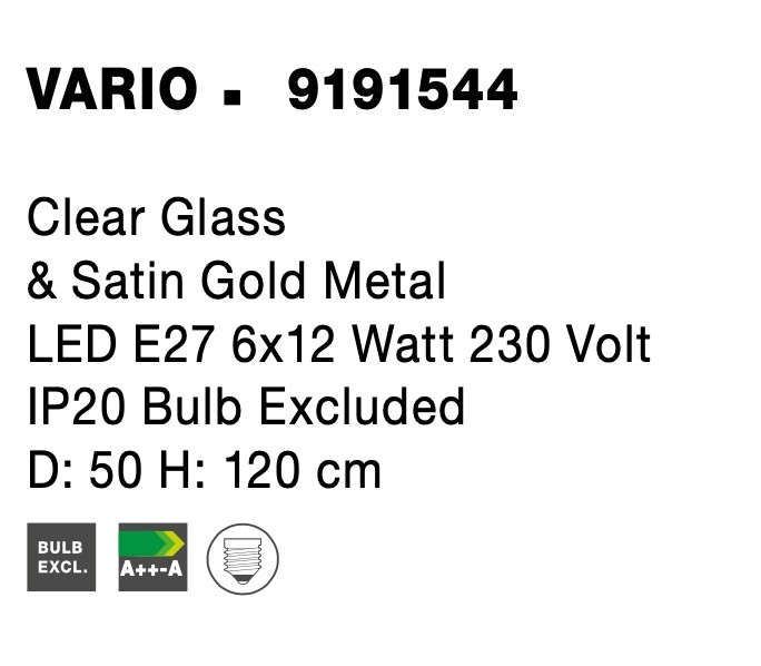VARIO | H 120 D 53 cm | 72 W | IP20 | Gold/Clear | Glass/Metal