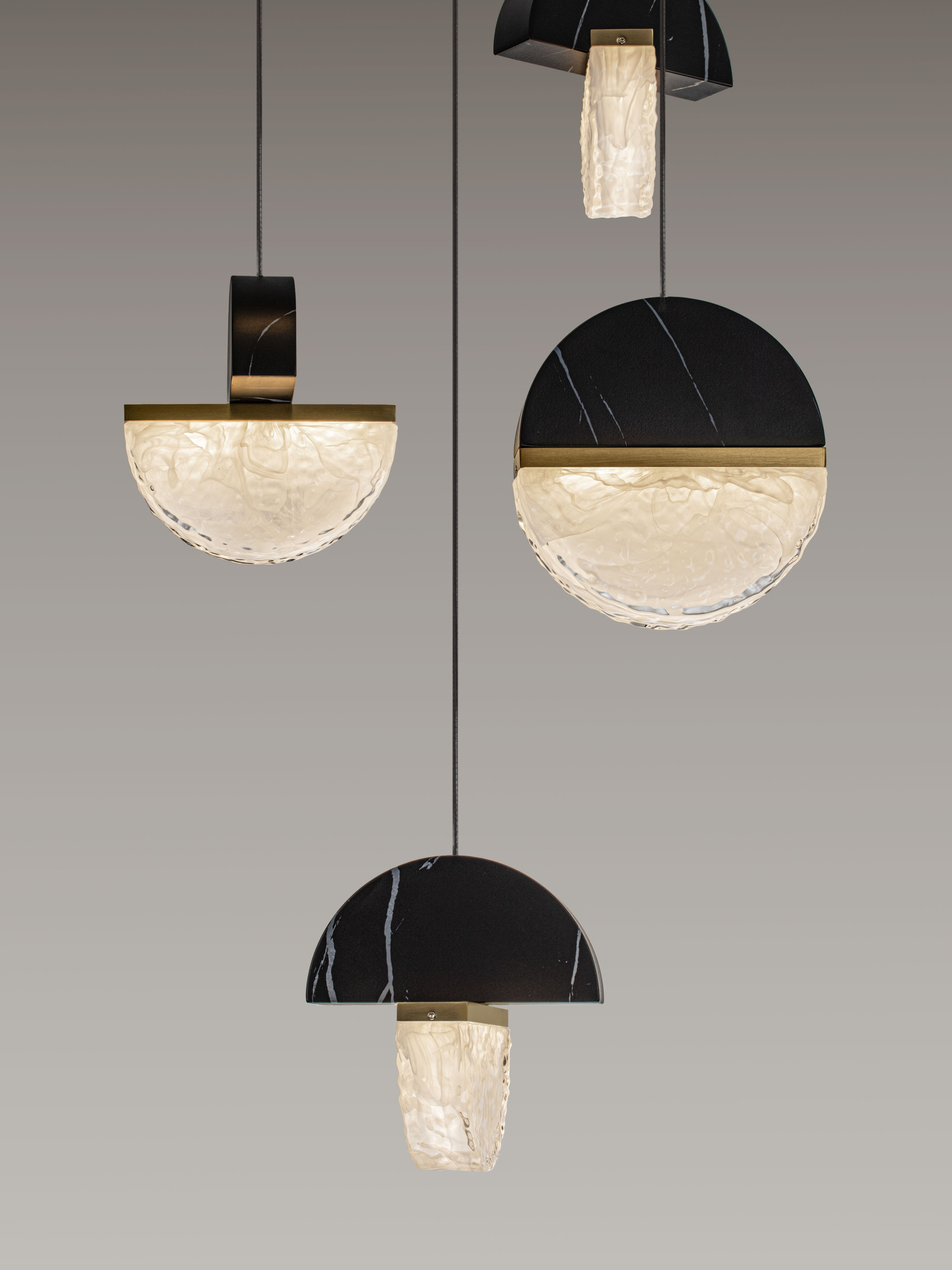DORIN | H 150 D 46 cm | 30 W | 3000 K | 2168 lm | IP20 | Black/White/Gold | Glass/Aluminum/Metal/Artificial Marble