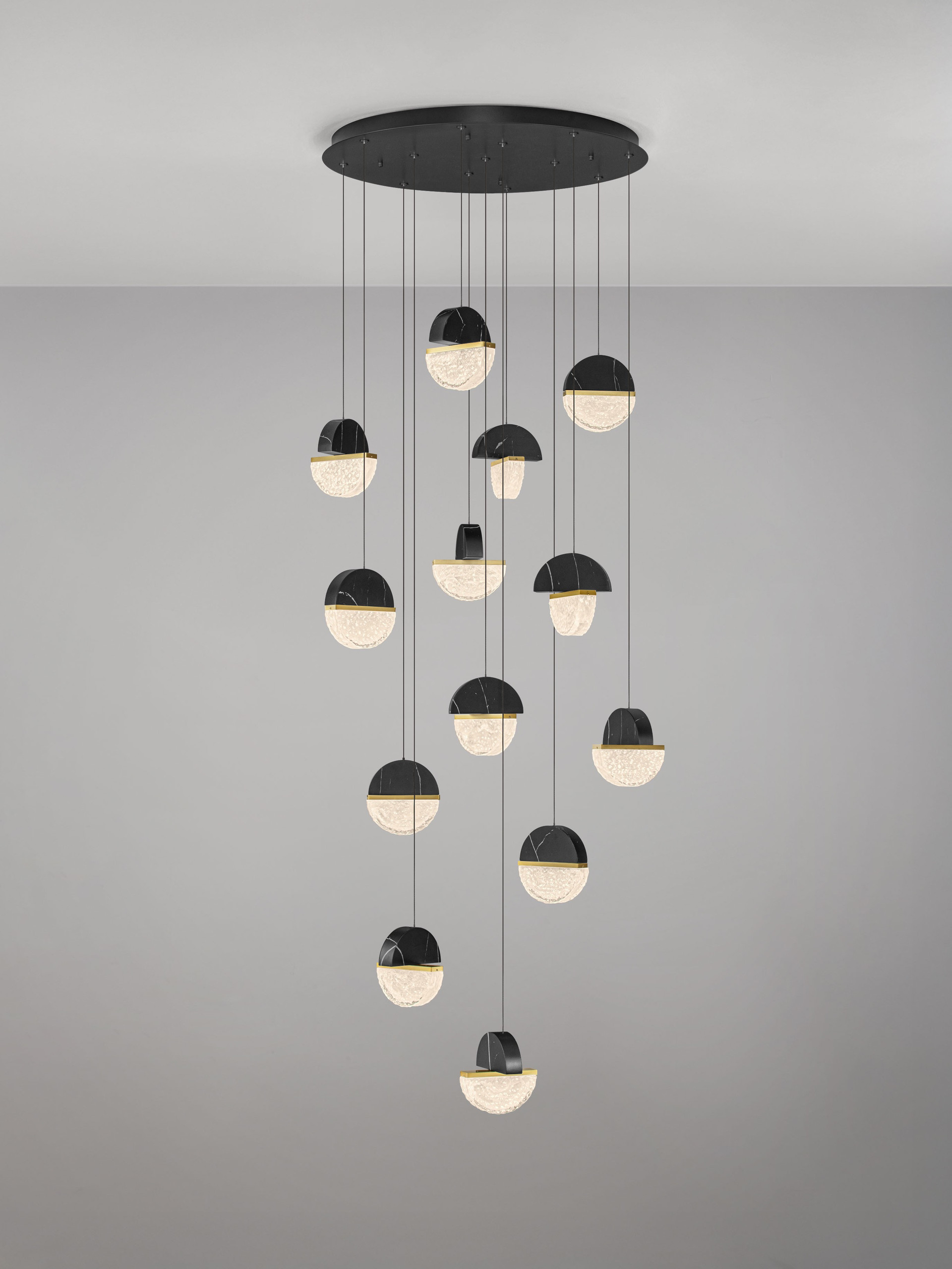 DORIN | H 300 D 78 cm | 72 W | 3000 K | 5040 lm | IP20 | Black/White/Gold | Glass/Aluminum/Metal/Artificial Marble