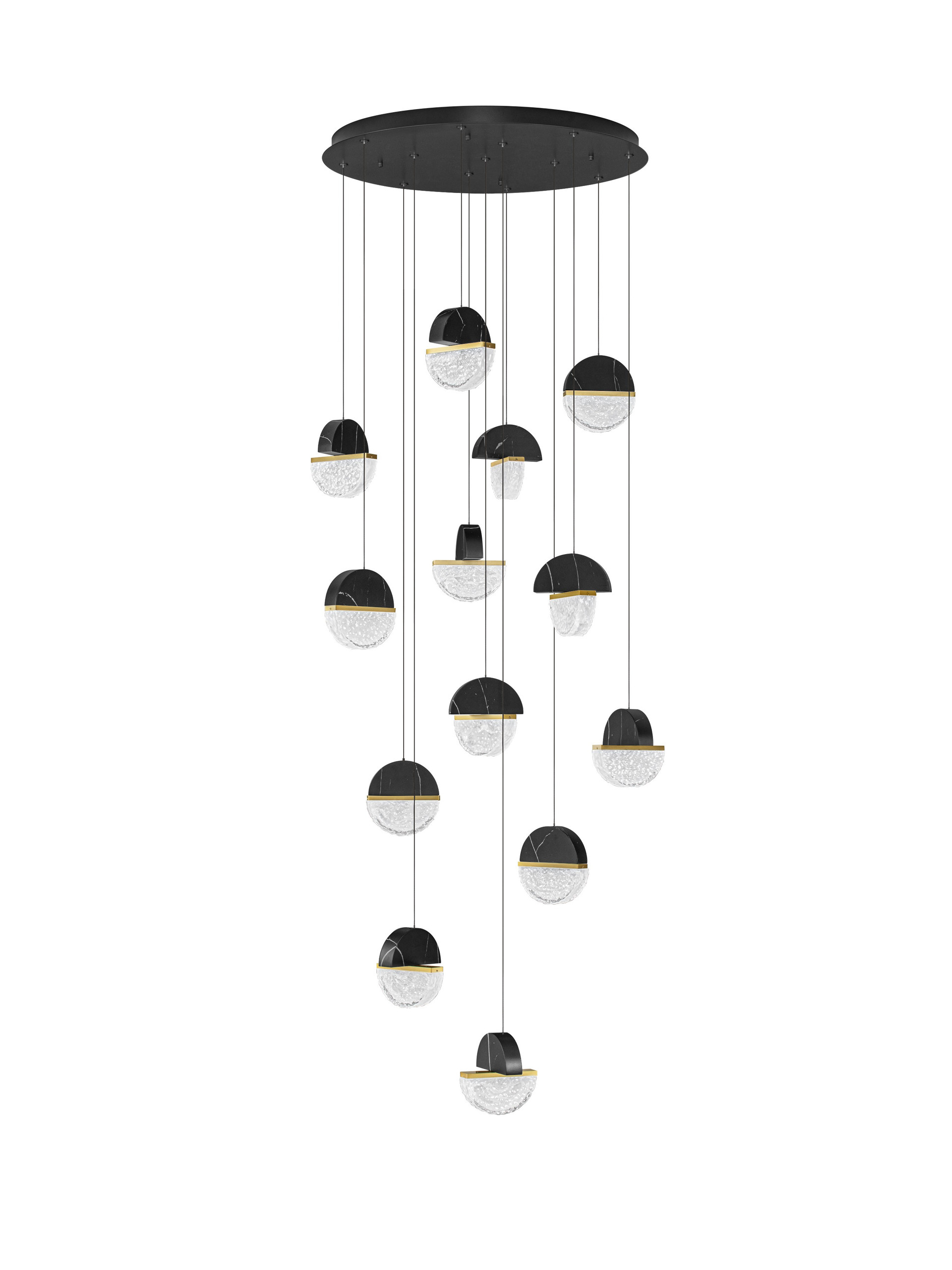 DORIN | H 300 D 78 cm | 72 W | 2700 K | 5040 lm | IP20 | Nero/Bianco/Oro | Vetro/Alluminio/Metallo/Marmo Artificiale