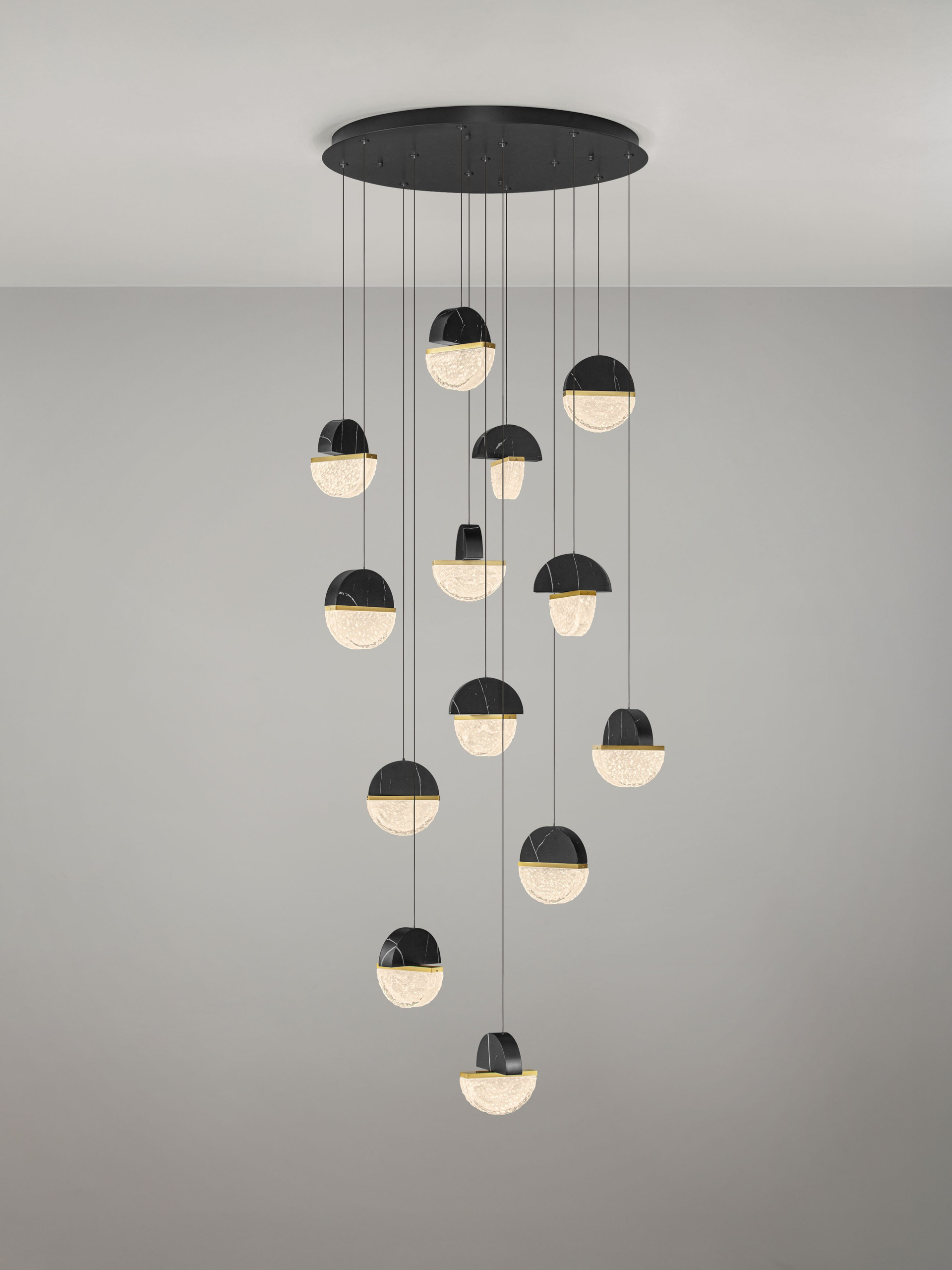 DORIN | H 300 D 78 cm | 72 W | 2700 K | 5040 lm | IP20 | Schwarz/Weiß/Gold | Glas/Aluminium/Metall/Kunstmarmor