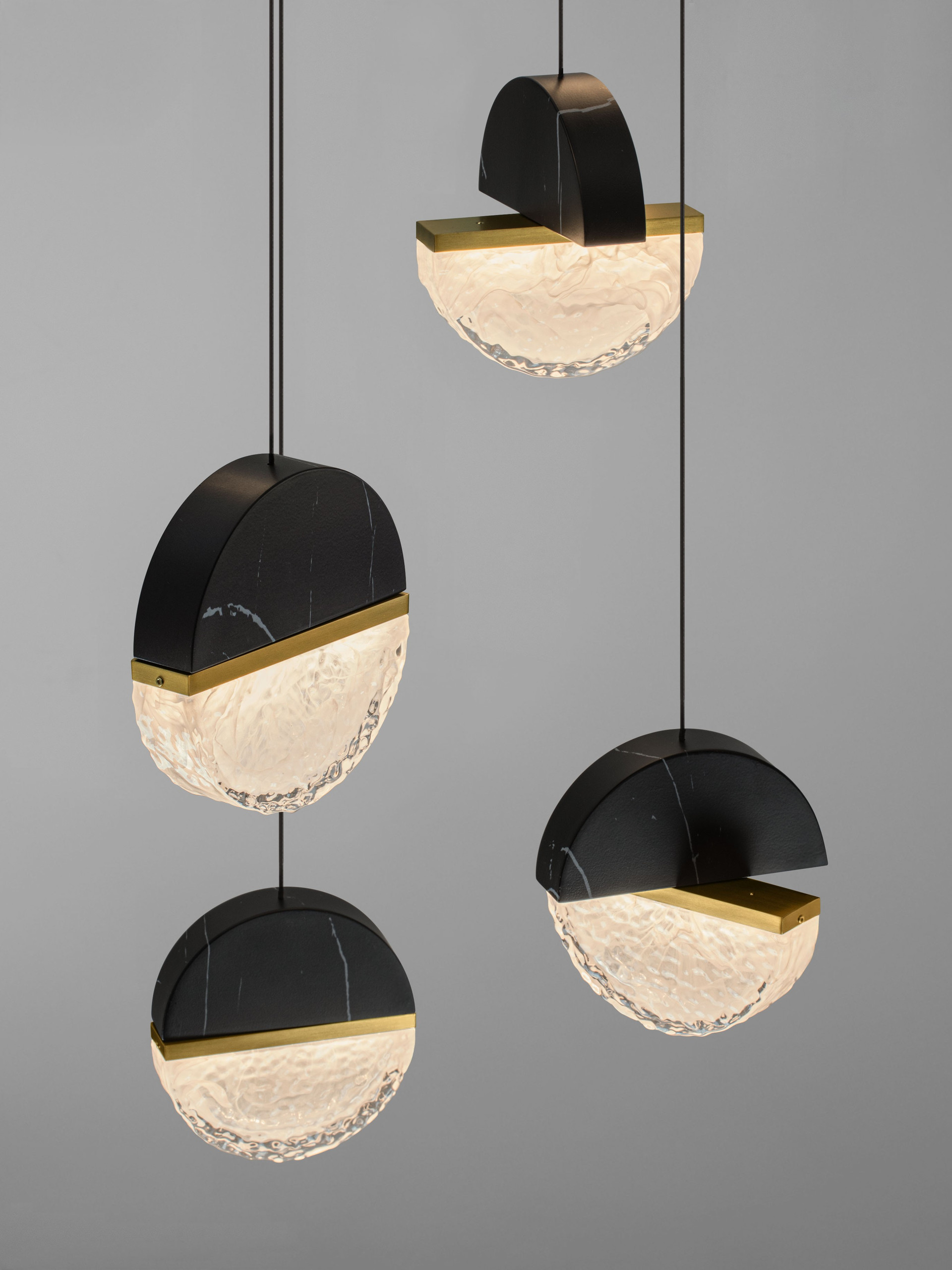 DORIN | H 300 D 78 cm | 72 W | 2700 K | 5040 lm | IP20 | Nero/Bianco/Oro | Vetro/Alluminio/Metallo/Marmo Artificiale