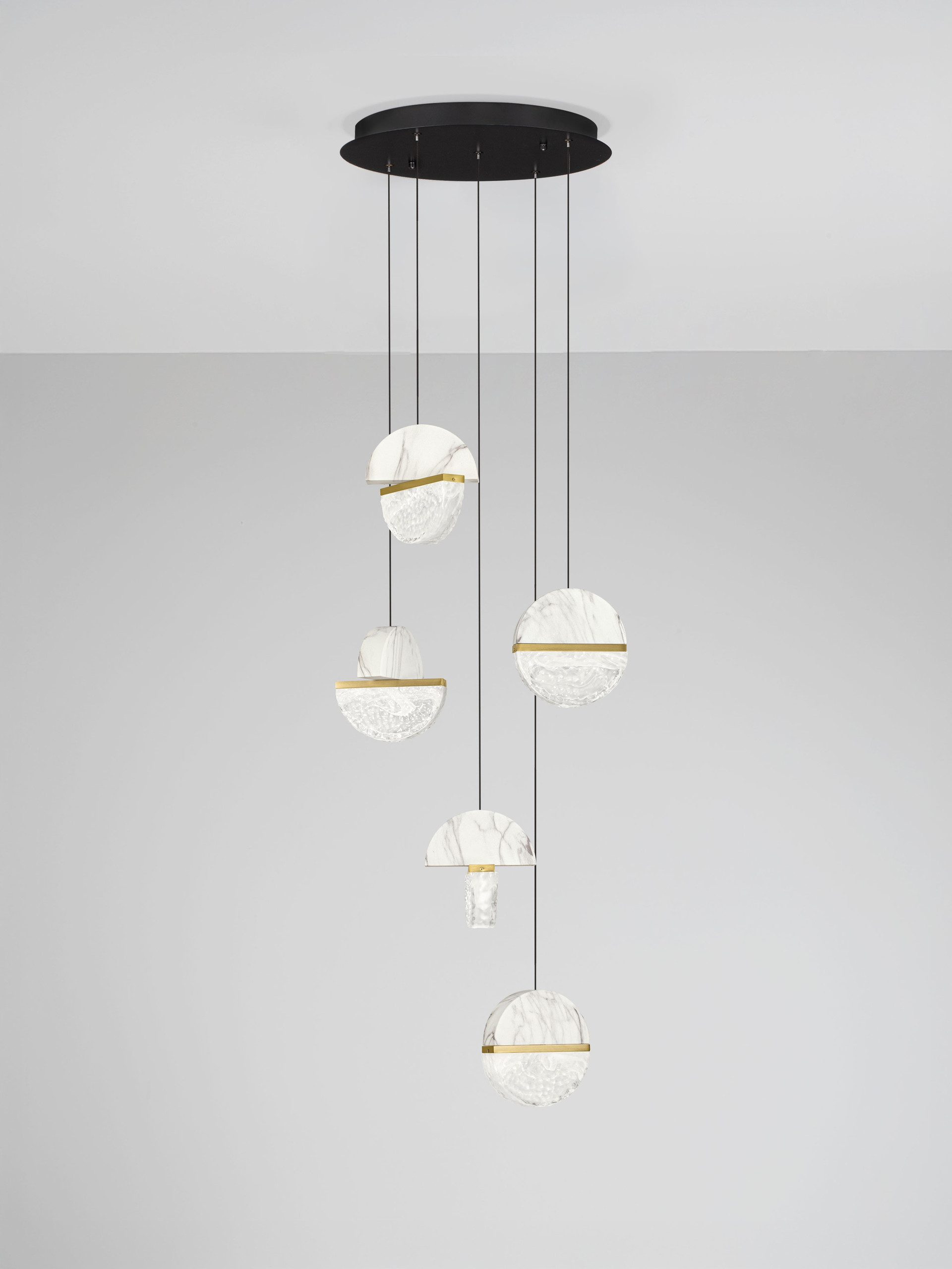 DORIN | H 150 D 46 cm | 30 W | 3000 K | 2168 lm | IP20 | Black/White/Gold | Glass/Aluminum/Metal/Artificial Marble