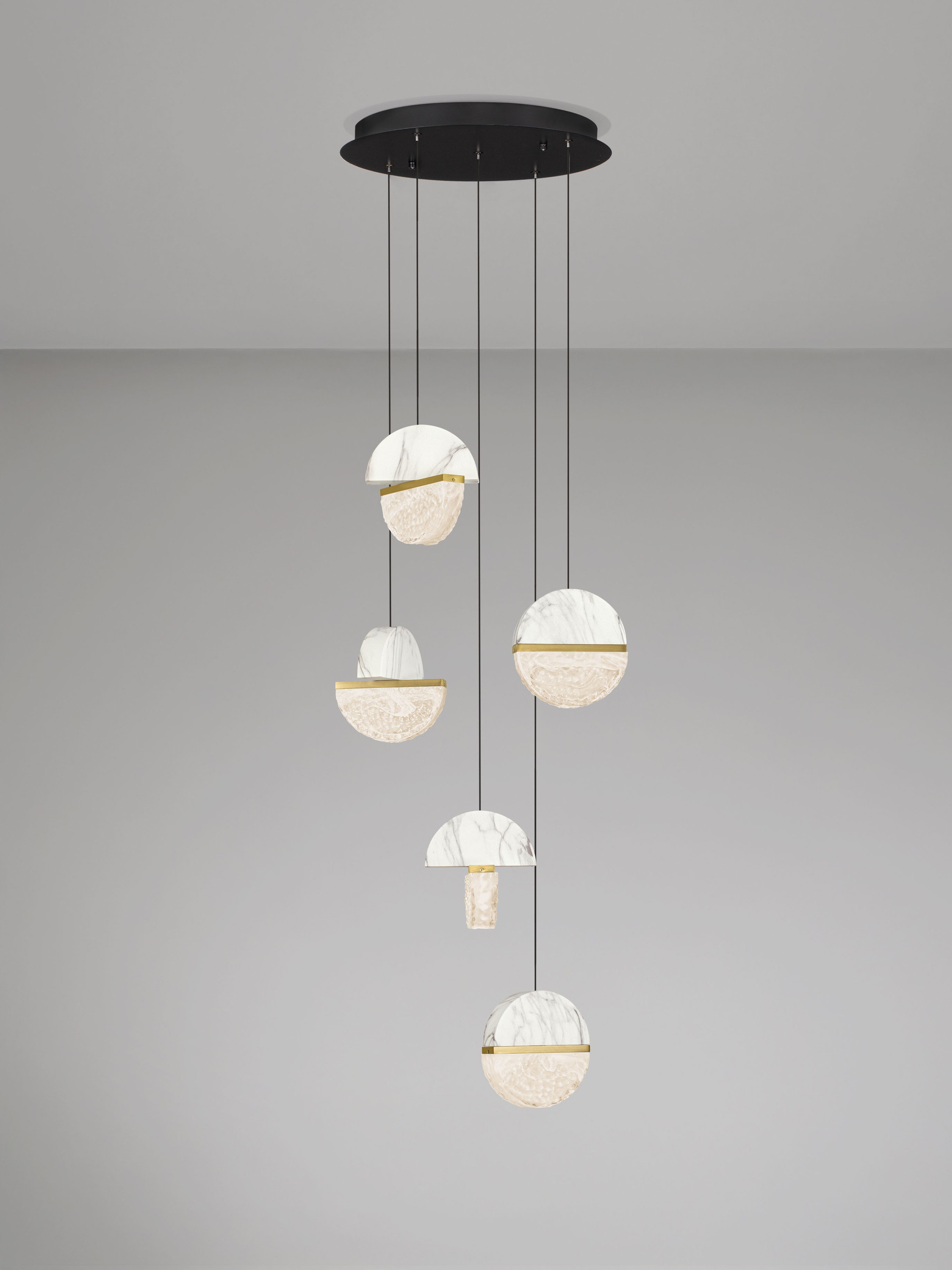 DORIN | H 150 D 46 cm | 30 W | 3000 K | 2168 lm | IP20 | Black/White/Gold | Glass/Aluminum/Metal/Artificial Marble