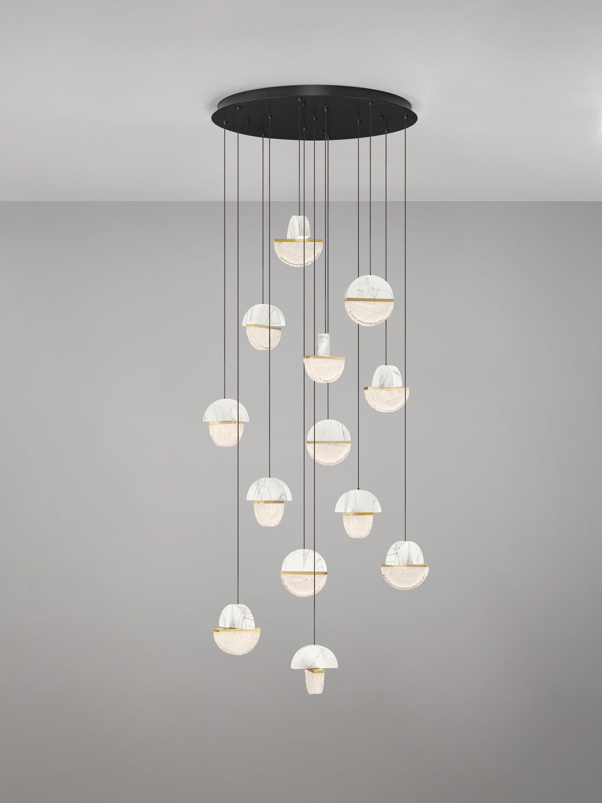DORIN | H 300 D 78 cm | 72 W | 3000 K | 5040 lm | IP20 | Black/White/Gold | Glass/Aluminum/Metal/Artificial Marble
