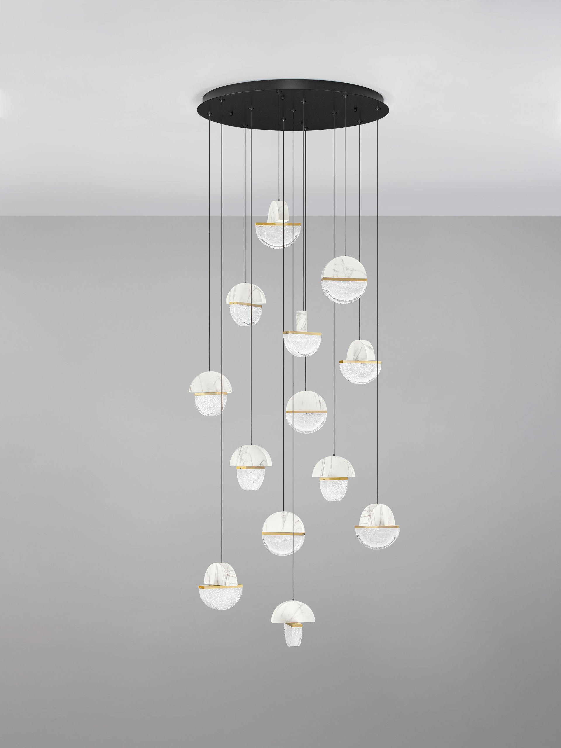 DORIN | H 300 D 78 cm | 72 W | 2700 K | 5040 lm | IP20 | Black/White/Gold | Glass/Aluminum/Metal/Artificial Marble