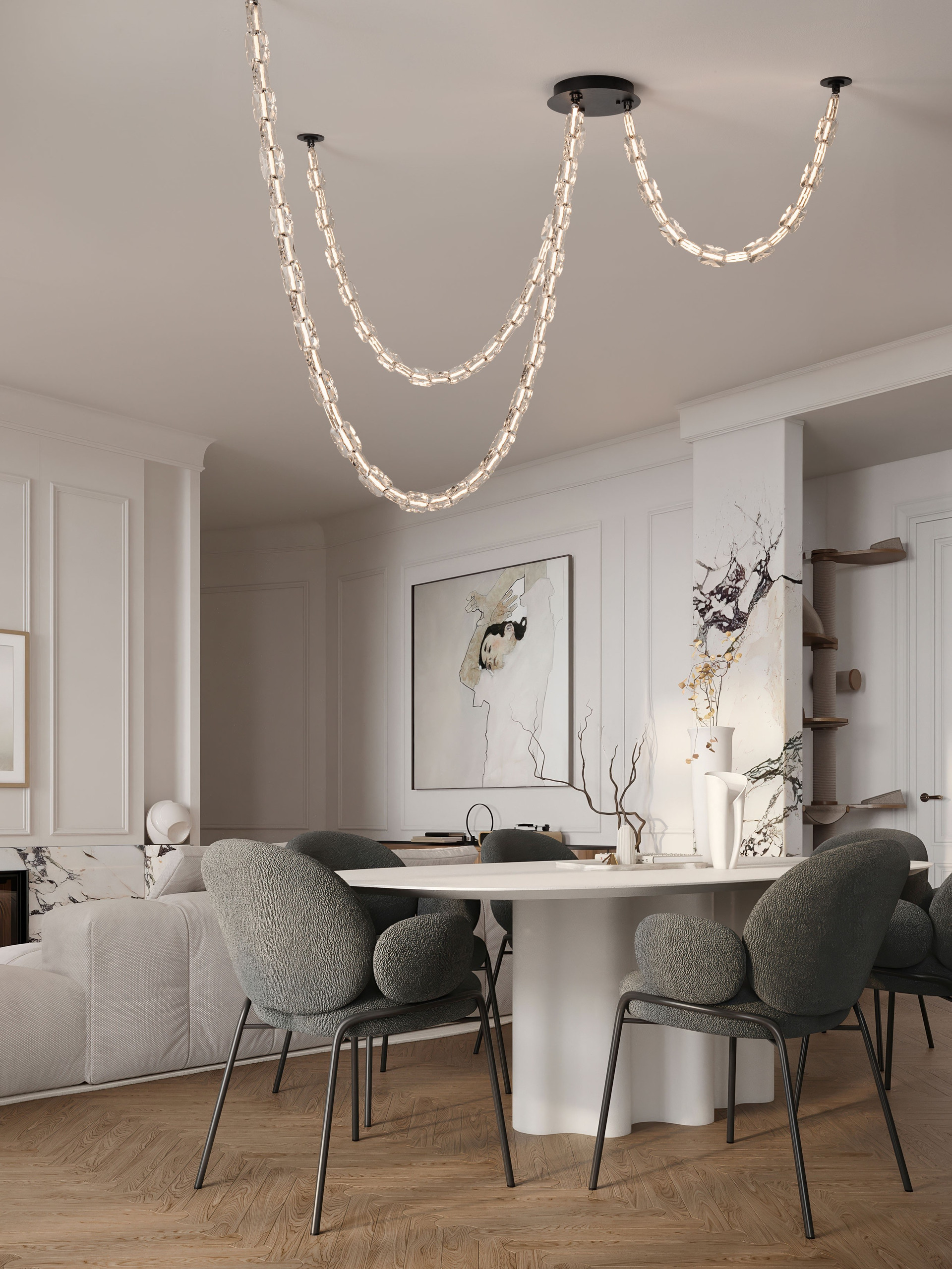 ALUME | L 315 W 209 H 136 cm | 103 W | 3000 K | 5502 lm | IP20 | Chrome/Clear | Metal/Acrylic
