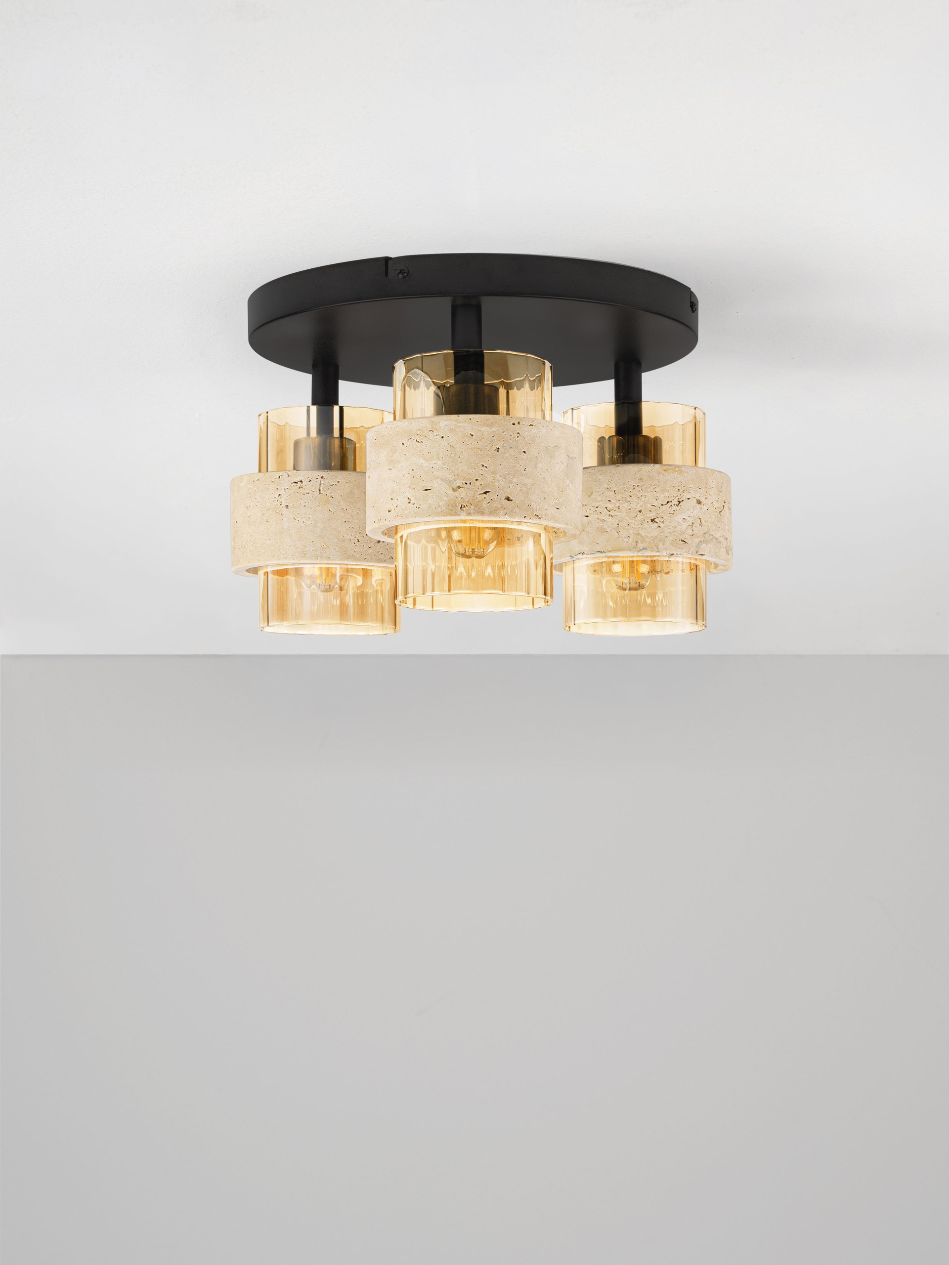 MELONY | H 20.5 D 37.5 cm | 36 W | IP20 | Amber/Beige | Glass/Travertine