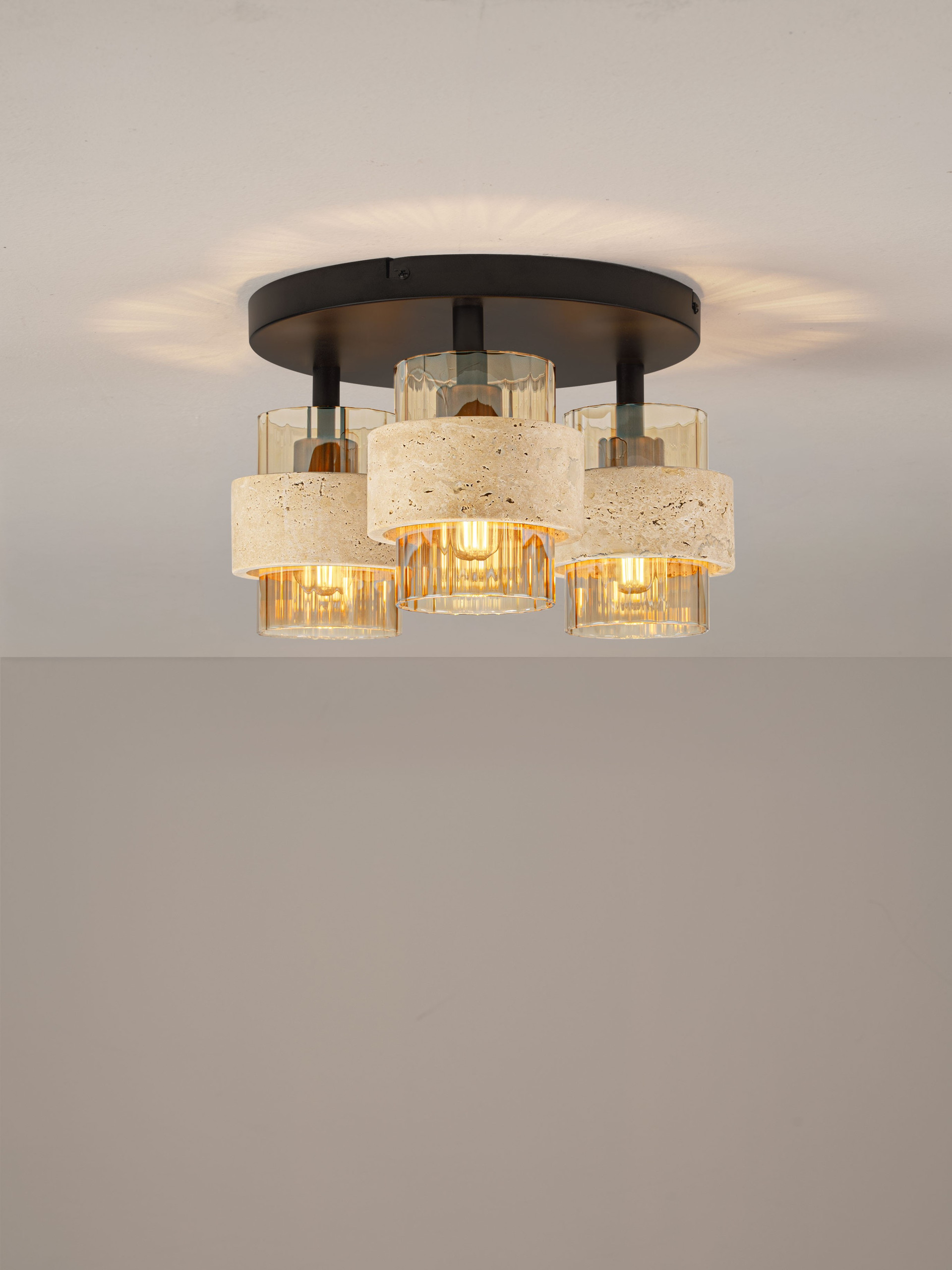 MELONY | H 20.5 D 37.5 cm | 36 W | IP20 | Amber/Beige | Glass/Travertine