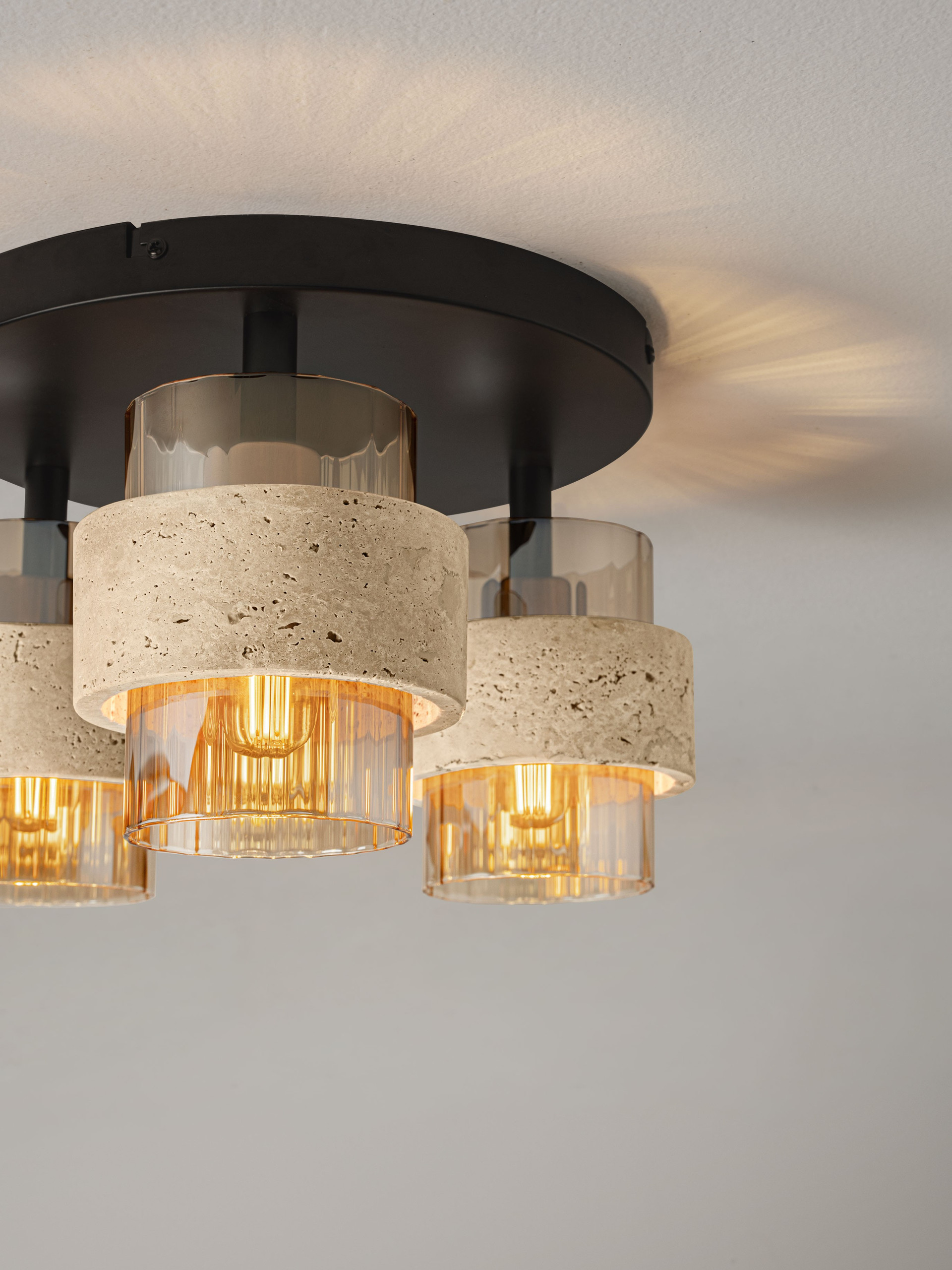 MELONY | H 20.5 D 37.5 cm | 36 W | IP20 | Amber/Beige | Glass/Travertine