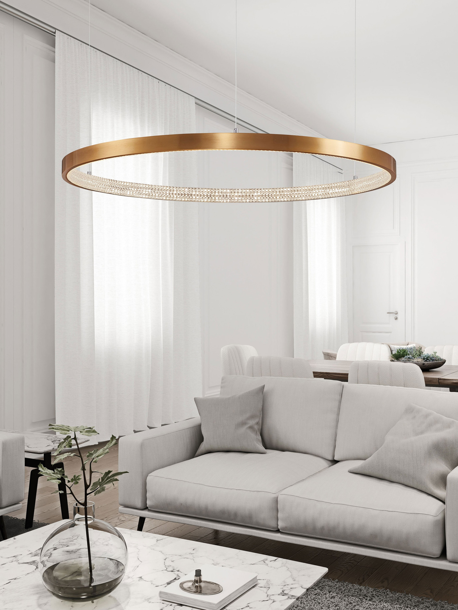 PRESTON | H 120 D 110 cm | 60 W | 3000 K | 4030 lm | IP20 | Brass | Aluminum/Acrylic