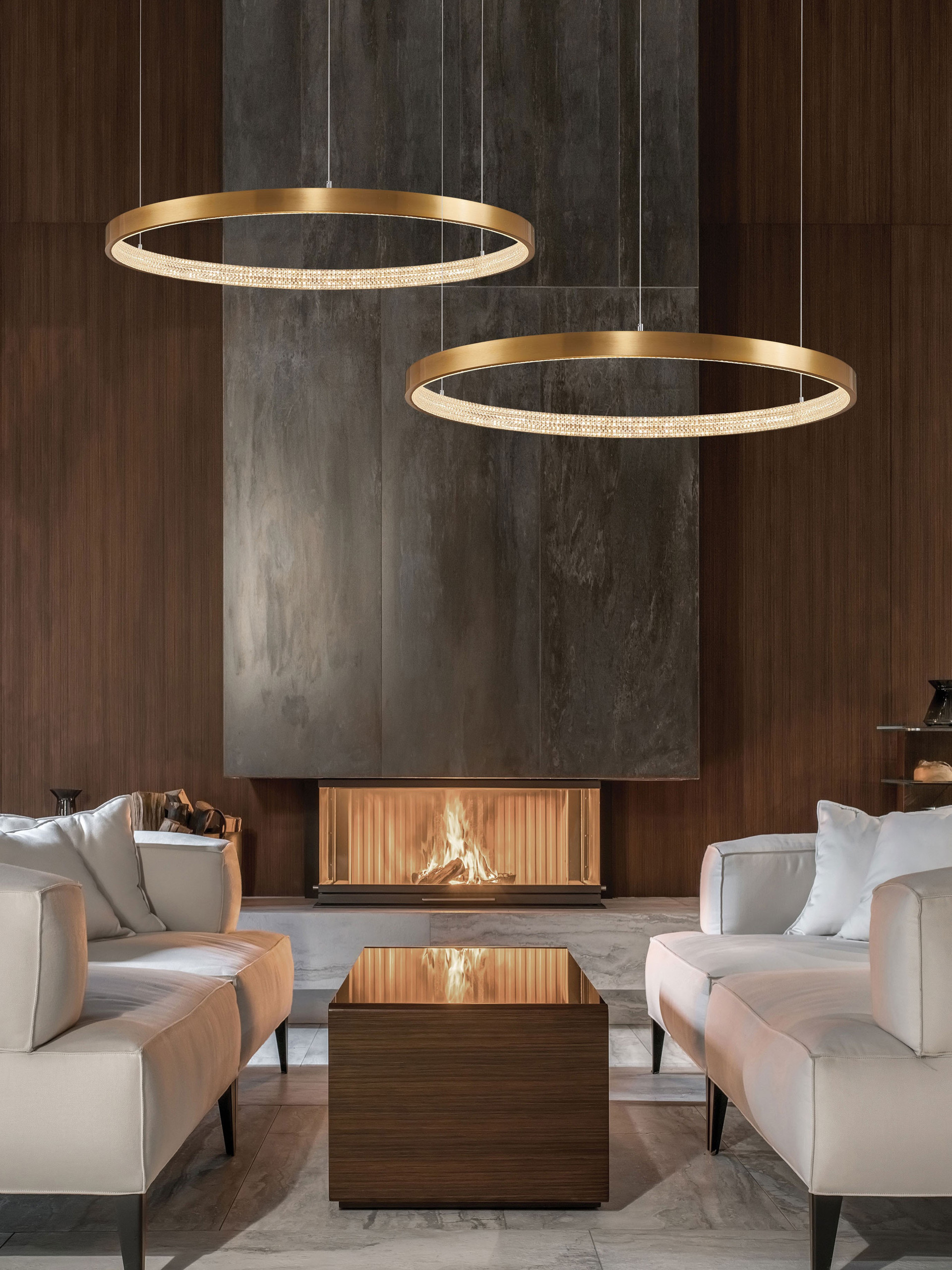 PRESTON | H 120 D 80 cm | 49 W | 3000 K | 2727 lm | IP20 | Brass | Aluminum/Acrylic