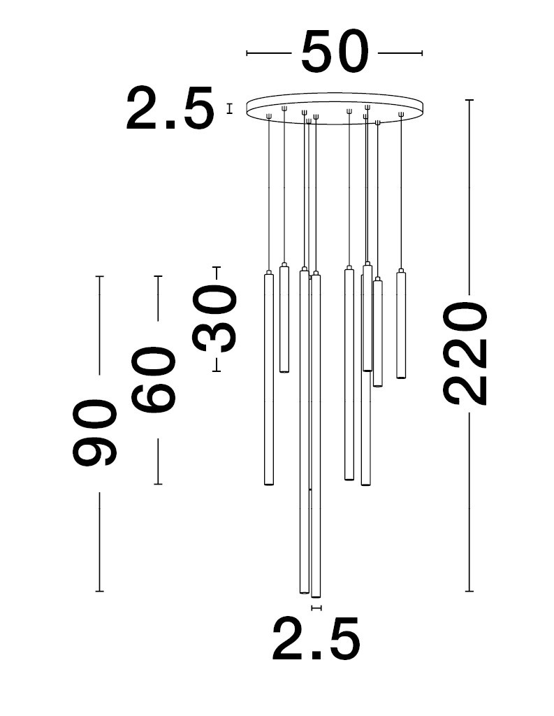 TRIMLE | H 220 D 50 cm | 26 W | 3000 K | 1861 lm | IP20 | Black | Aluminum/Acrylic