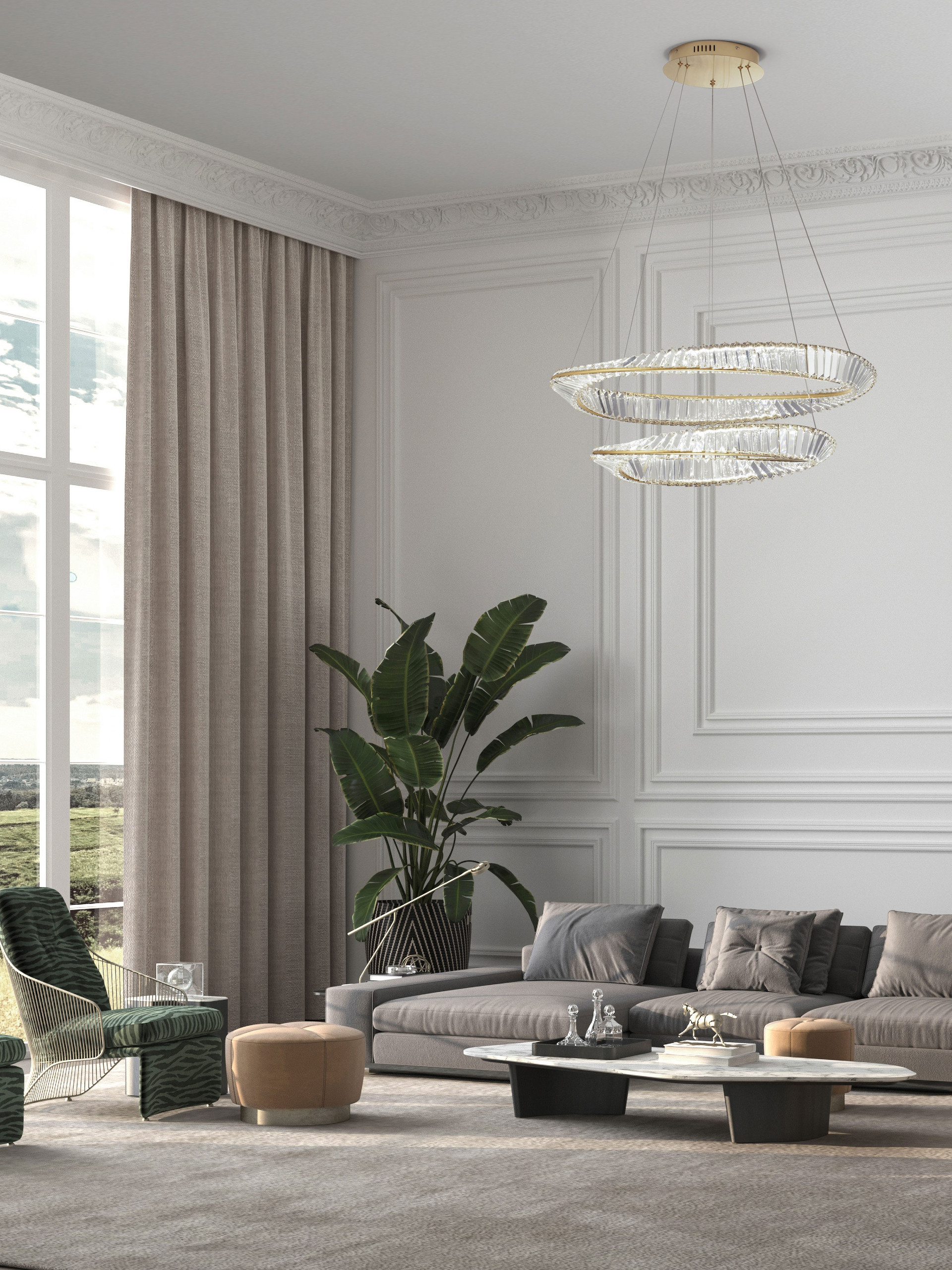 AURELIA | H 150 D 80 cm | 72 W | 3500 K | 3600 lm | IP20 | Gold | Metal/Crystal
