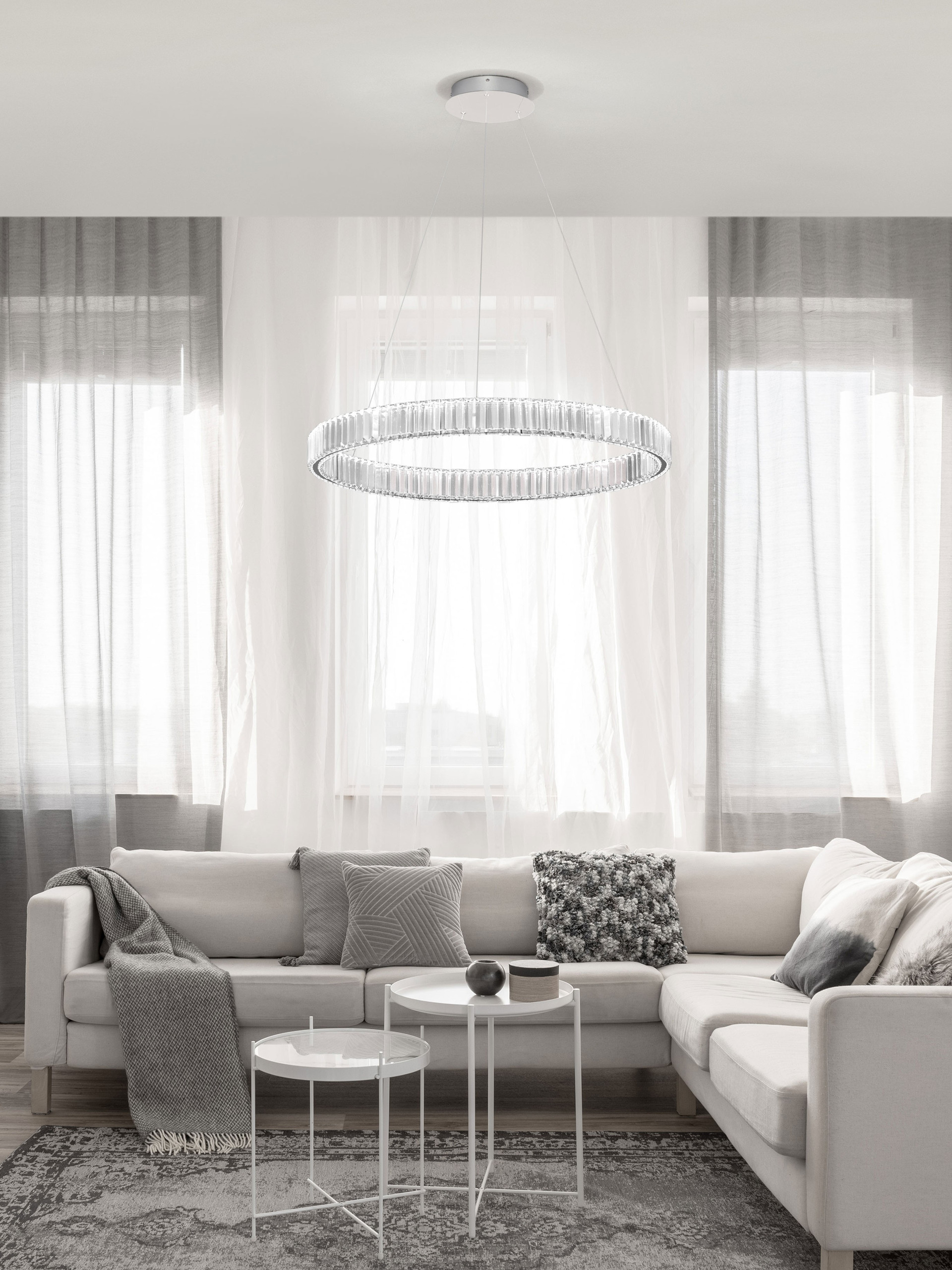 AURELIA | H 150 D 80 cm | 47 W | 3500 K | 2350 lm | IP20 | Chrome | Metal/Crystal