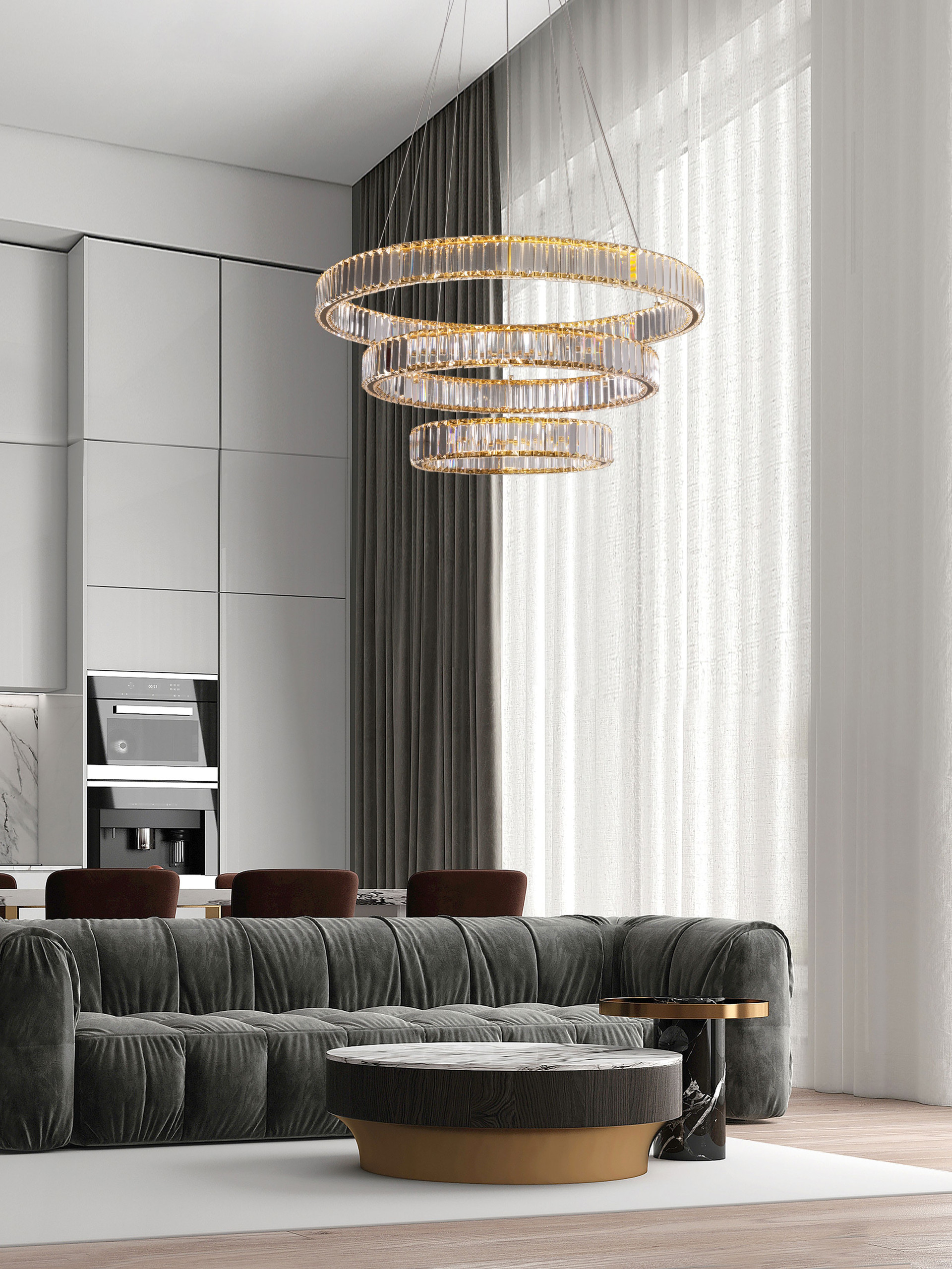 AURELIA | H 160 D 80 cm | 92 W | 3500 K | 4600 lm | IP20 | Gold | Metal/Crystal