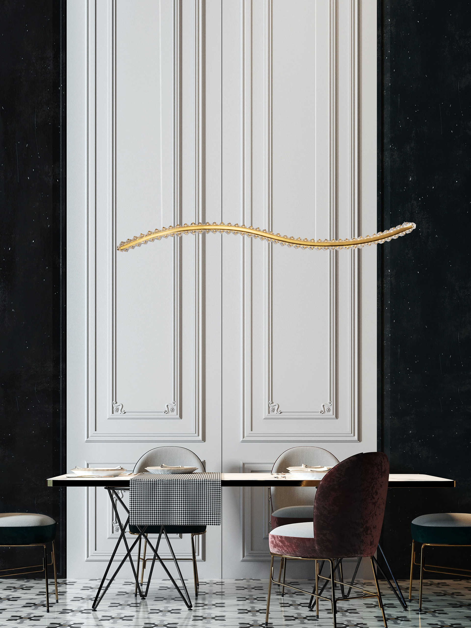 AURELIA | L 100 W 7.6 H 150 cm | 43 W | 3500 K | 2150 lm | IP20 | Gold | Metal/Crystal