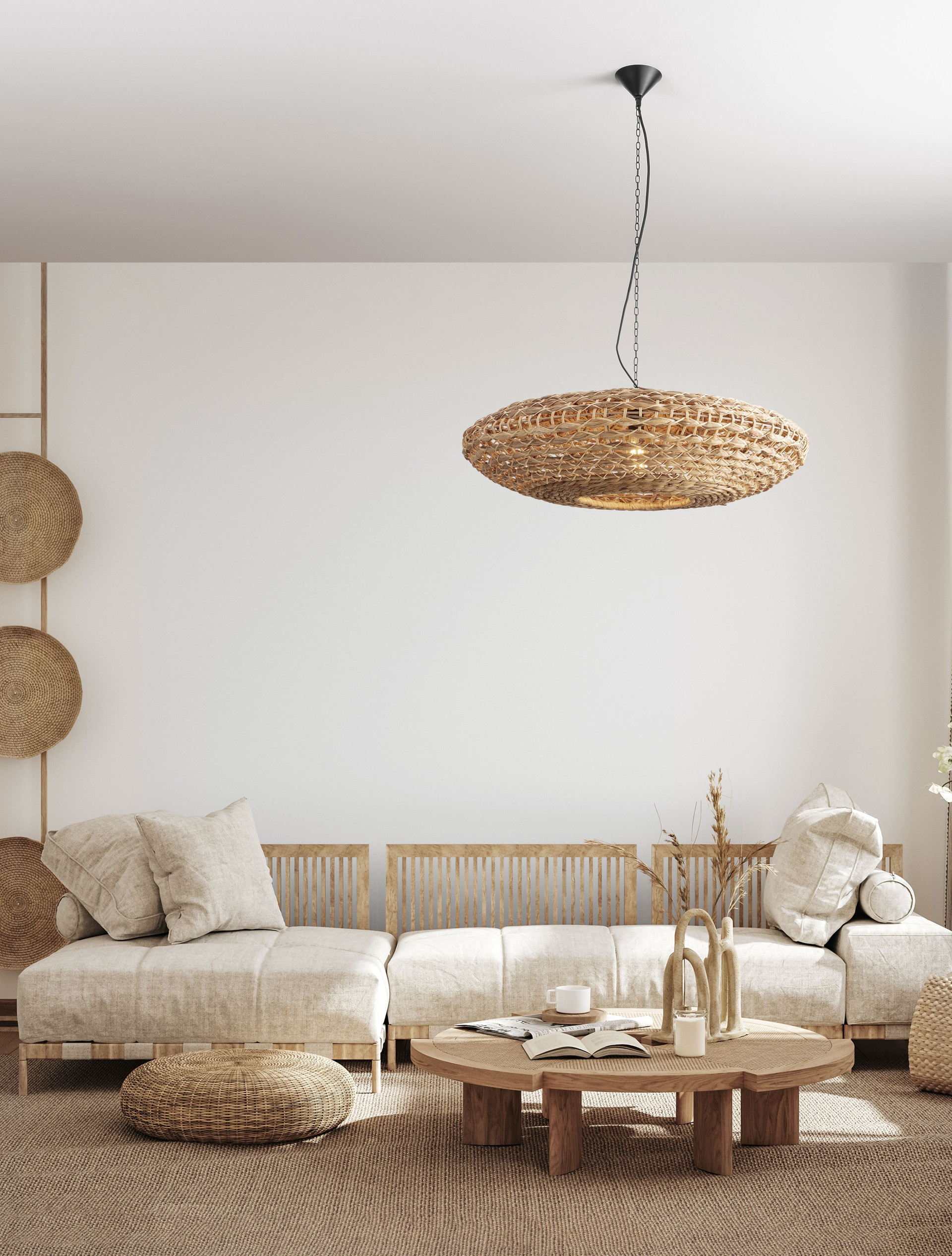 BOLA | H 200 D 85 cm | 12 W | IP20 | Beige | Fabric/Rattan