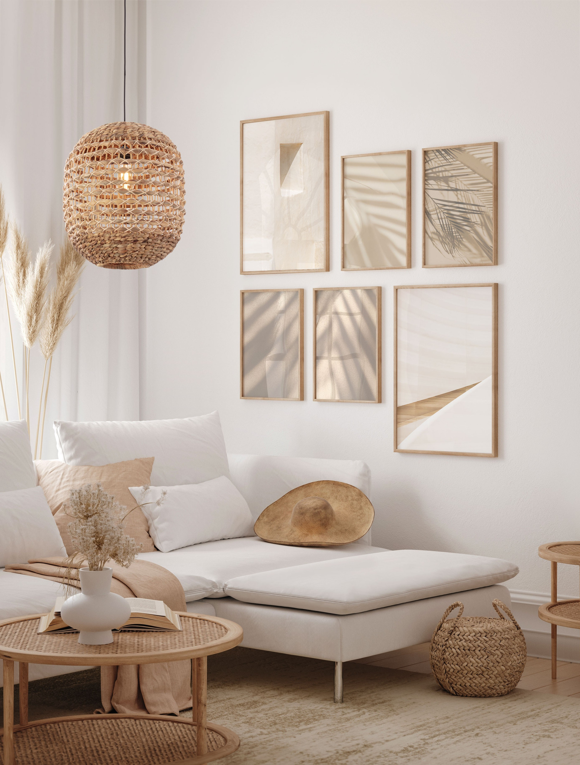 BOLA | H 200 D 42 cm | 12 W | IP20 | Beige | Fabric/Rattan