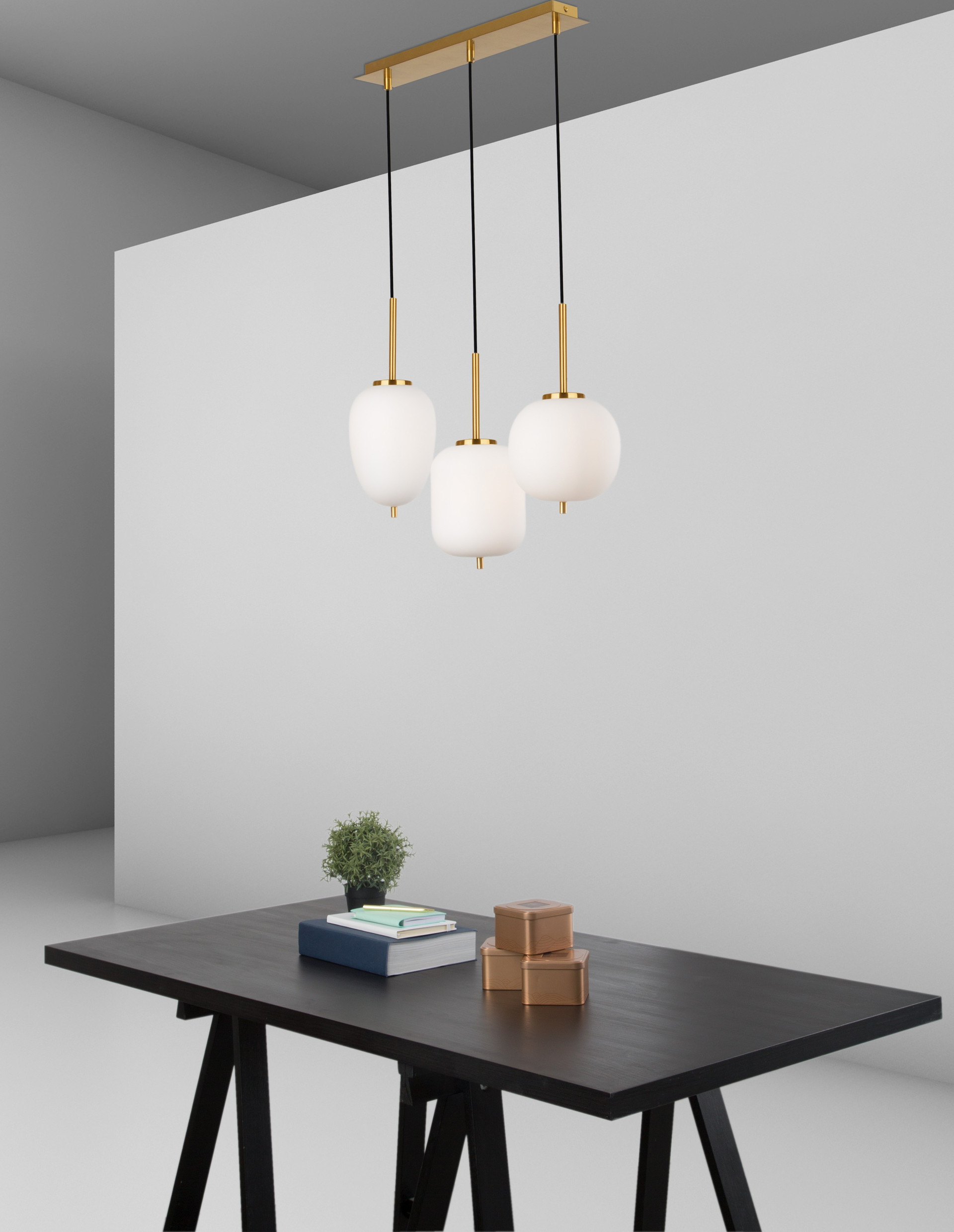 LATO | L 53 W 9 H 120 cm | 15 W | IP20 | White/Gold | Glass/Metal/Fabric