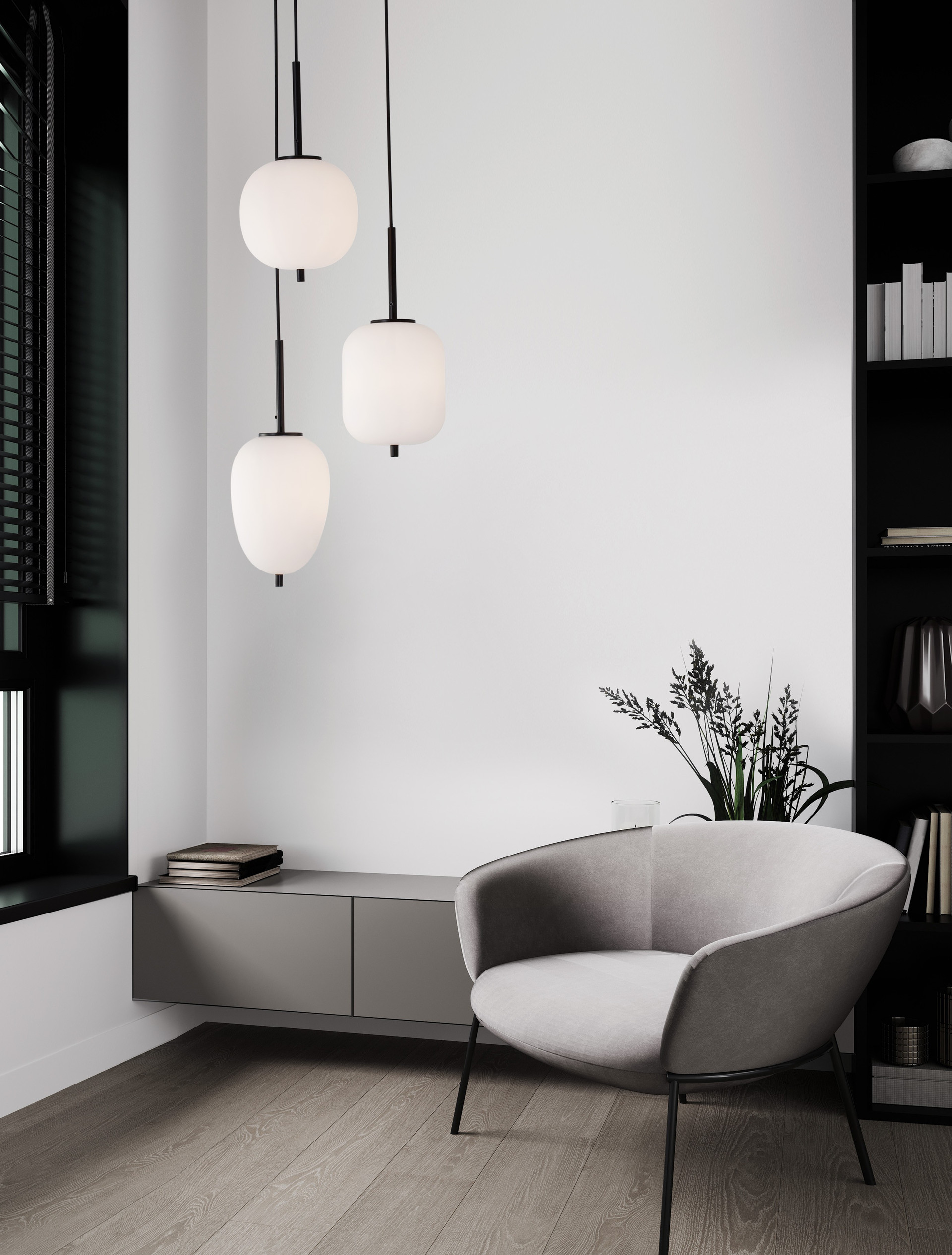 LATO | H 120 D 30 cm | 15 W | IP20 | Black/White | Glass/Metal/Fabric